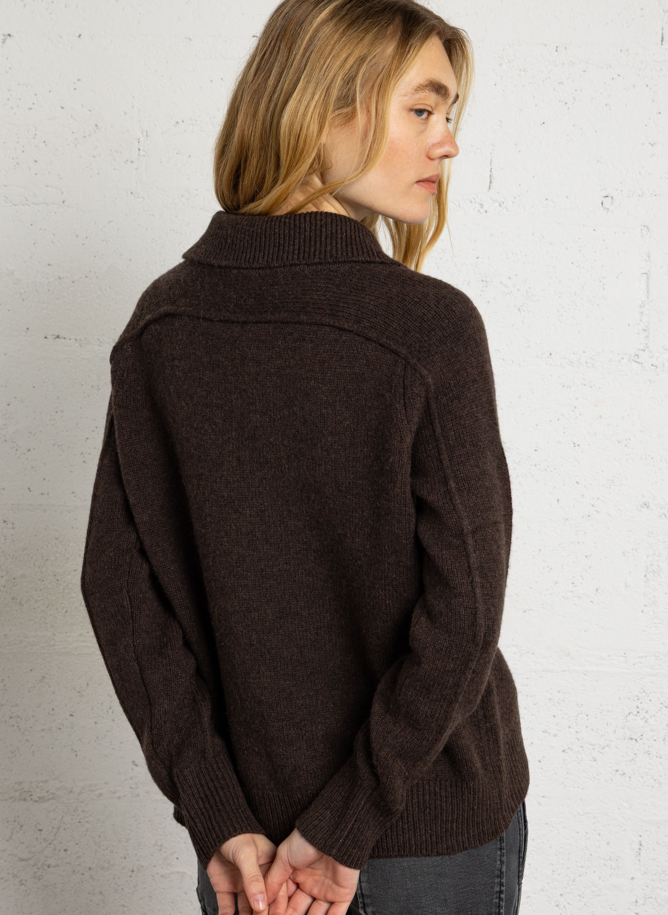 Pull col classique en laine MAISON 123 Marron