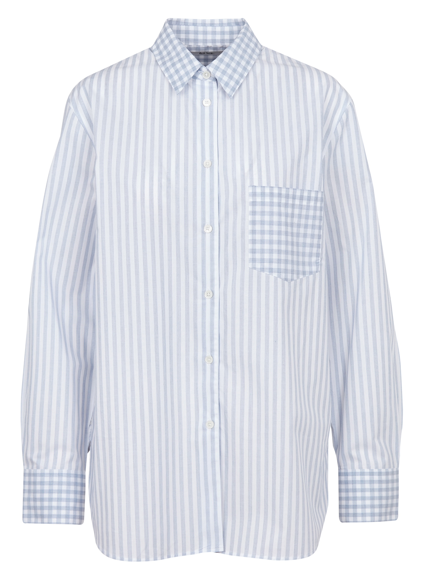 Loose-fit striped and check shirt with cutaway collar PAUL SMITH White