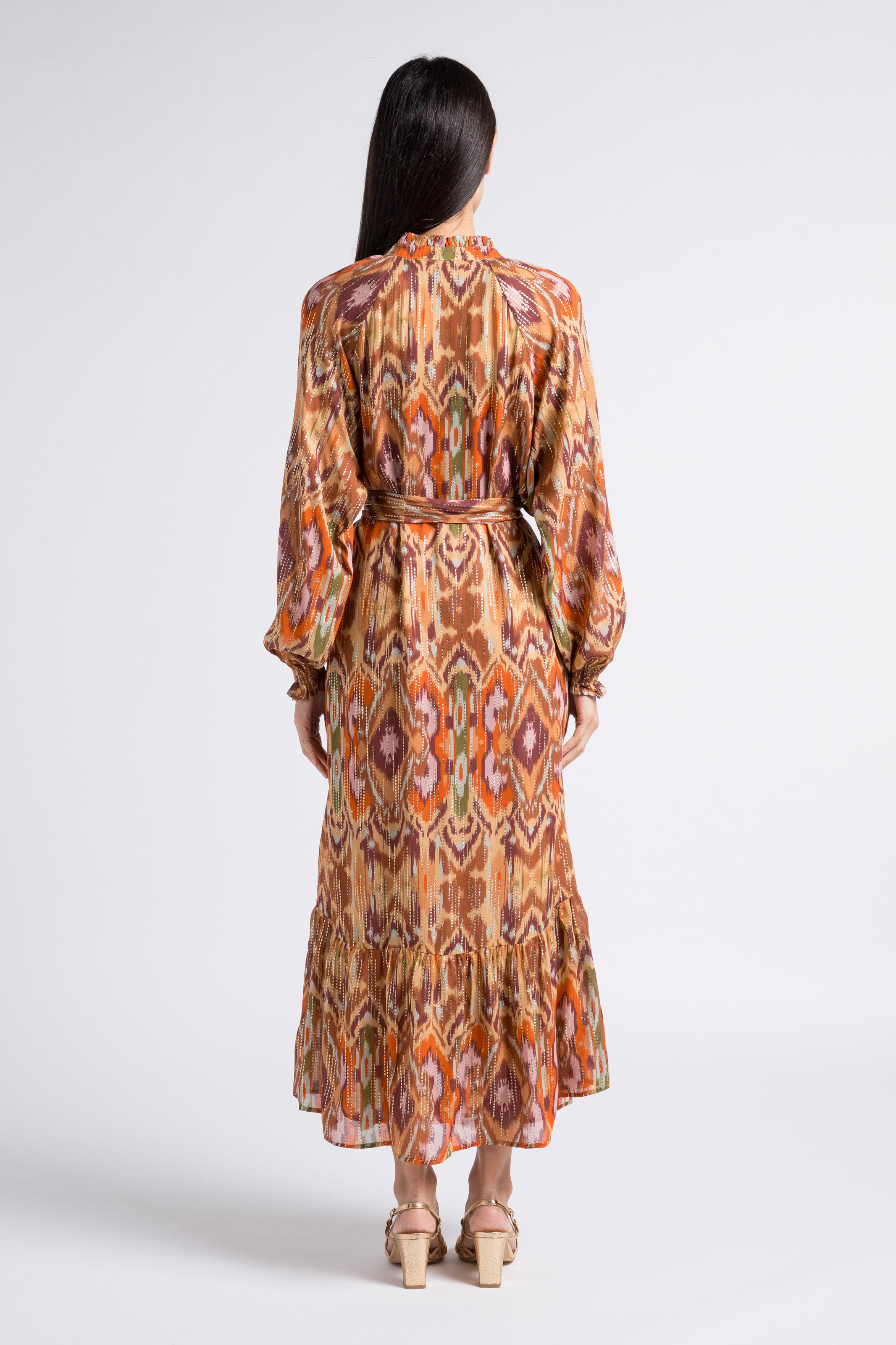 Lange, rechte jurk met print en ceintuur LA PETITE ETOILE Veelkleurig