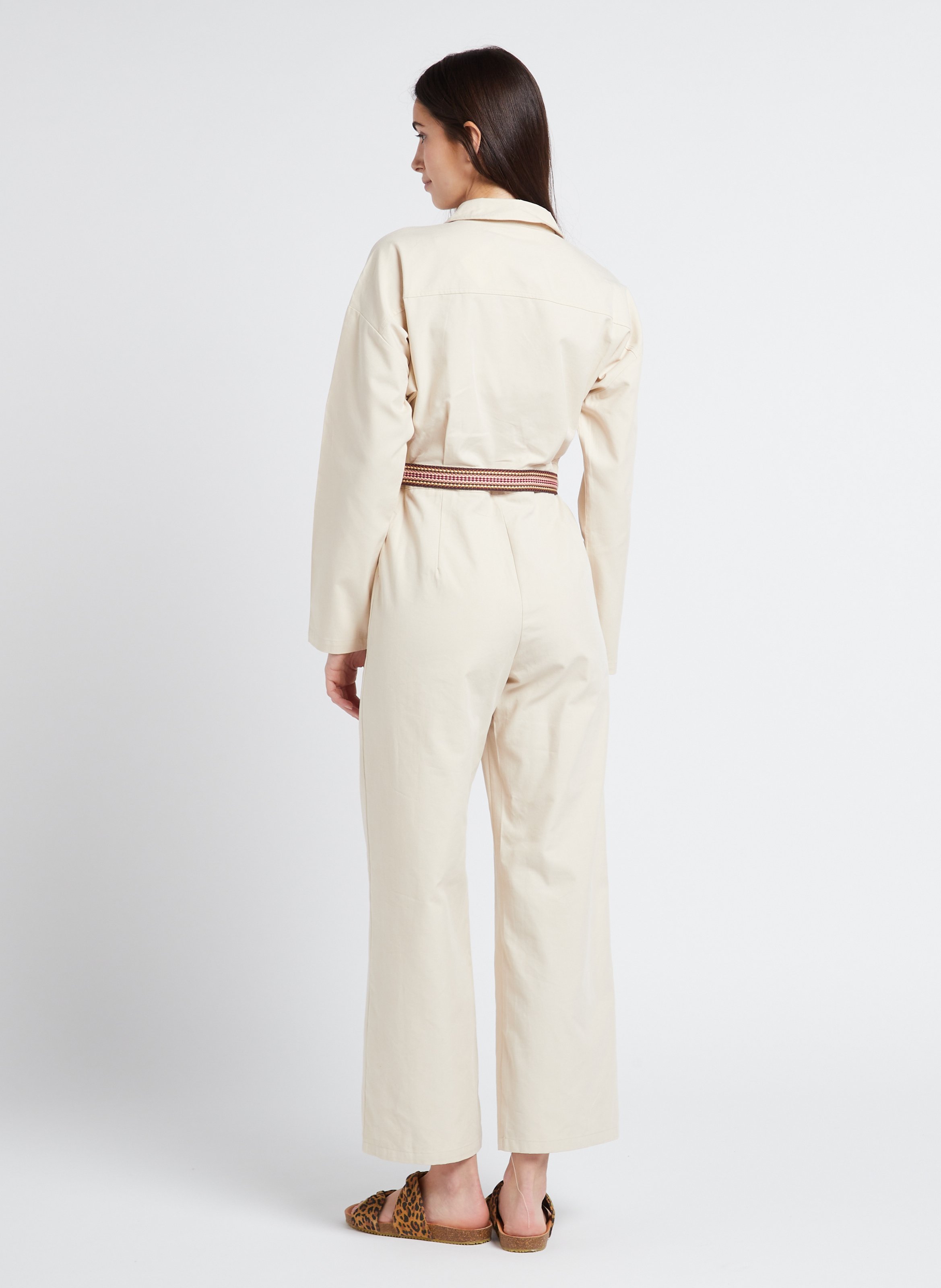 Cotton-blend belted jumpsuit with tailored collar LA PETITE ETOILE Beige