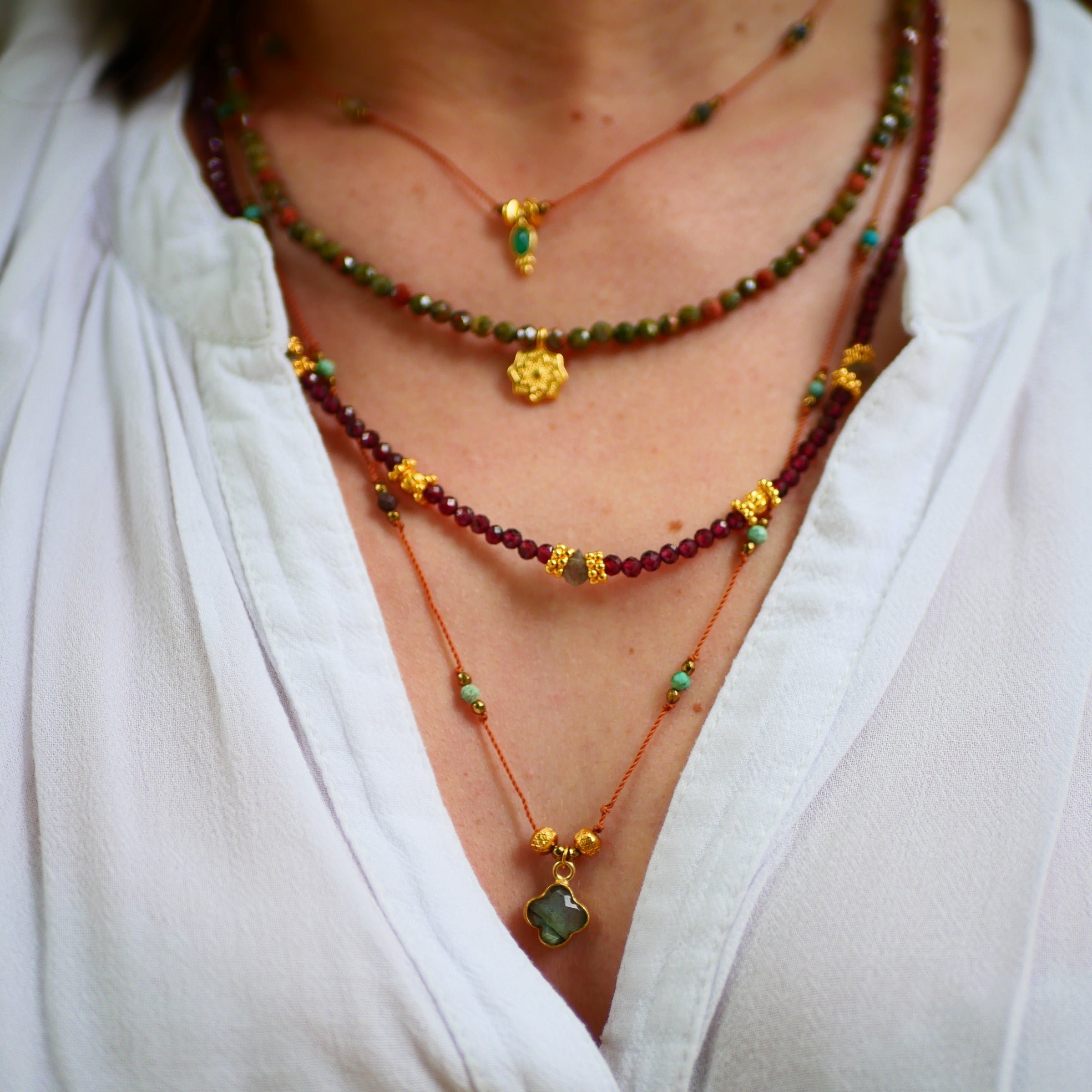 Labradorite nylon cord necklace GINANDGER Multicolored