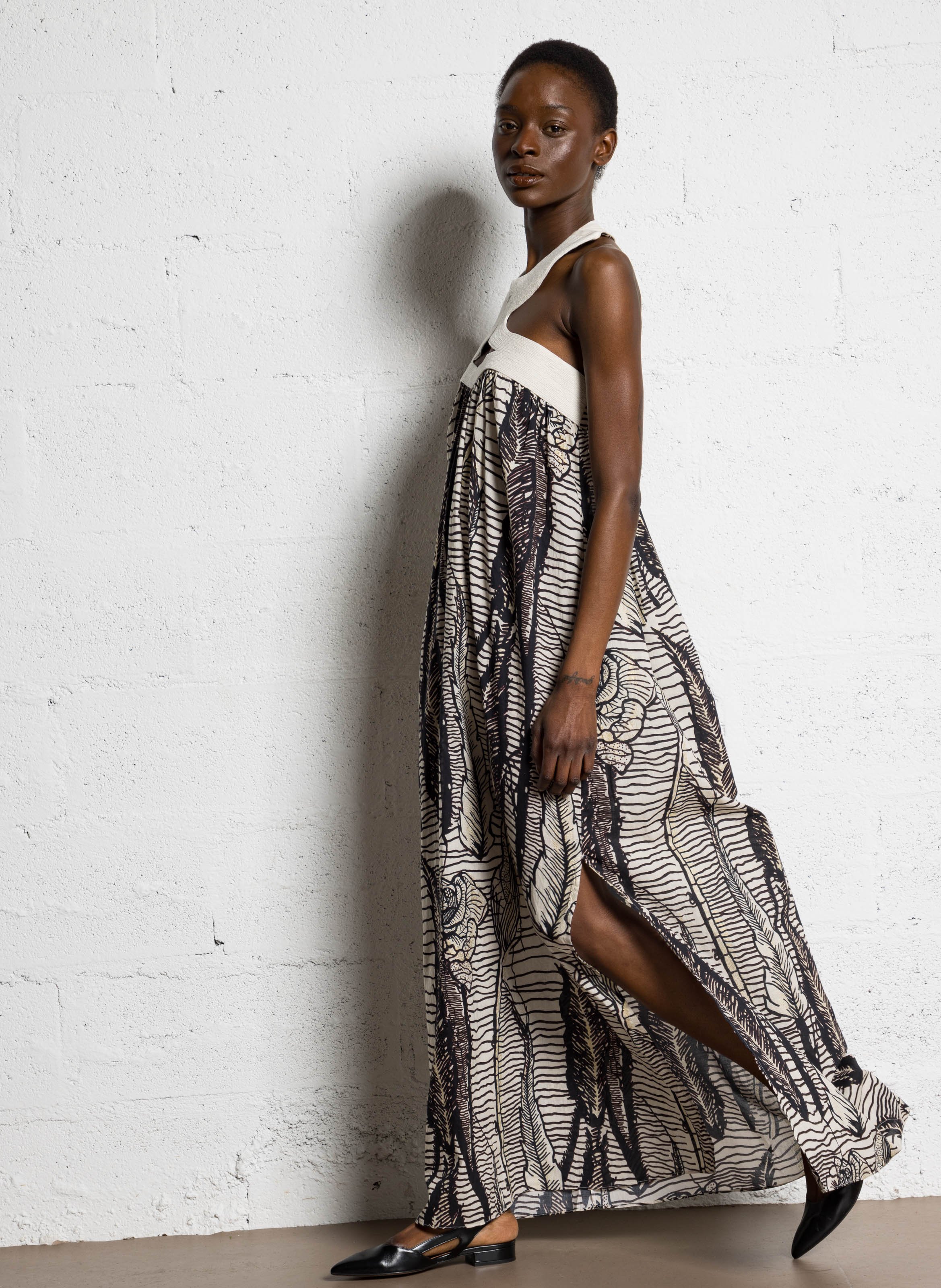 Round-neck printed cotton midi dress MES DEMOISELLES Brown