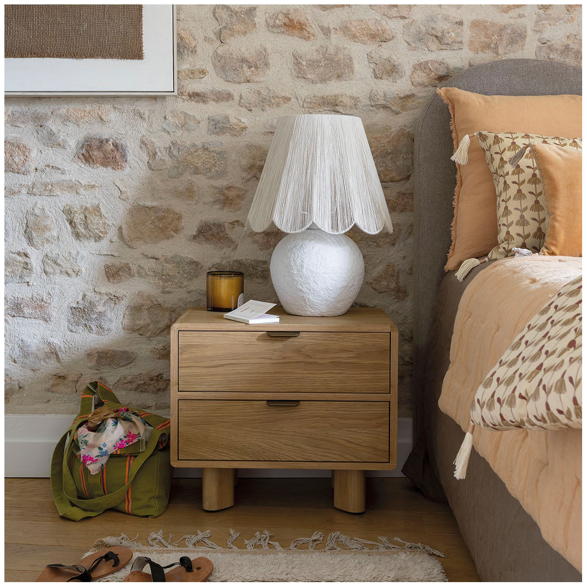 Nora paper mache lamp - jute lampshade - ø 38 x 52 cm BLANC D'IVOIRE White