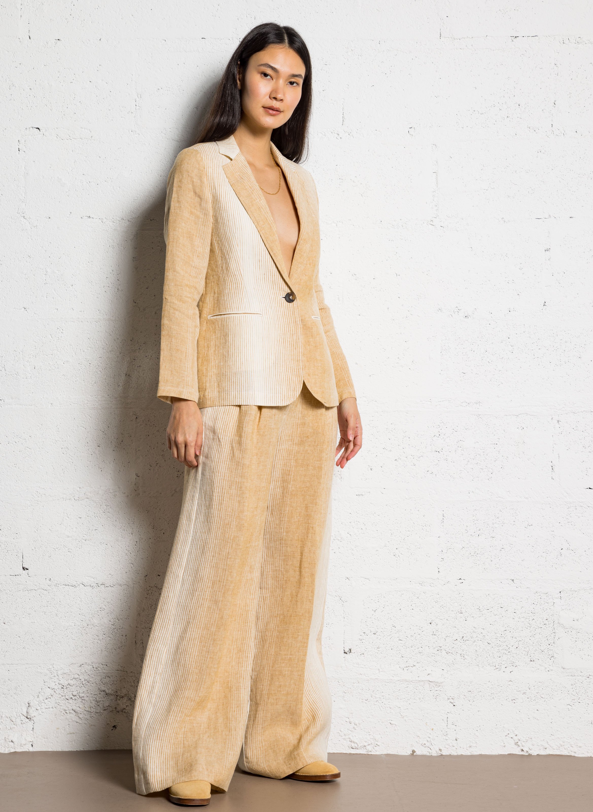 Striped linen palazzo pants DIEGA Beige