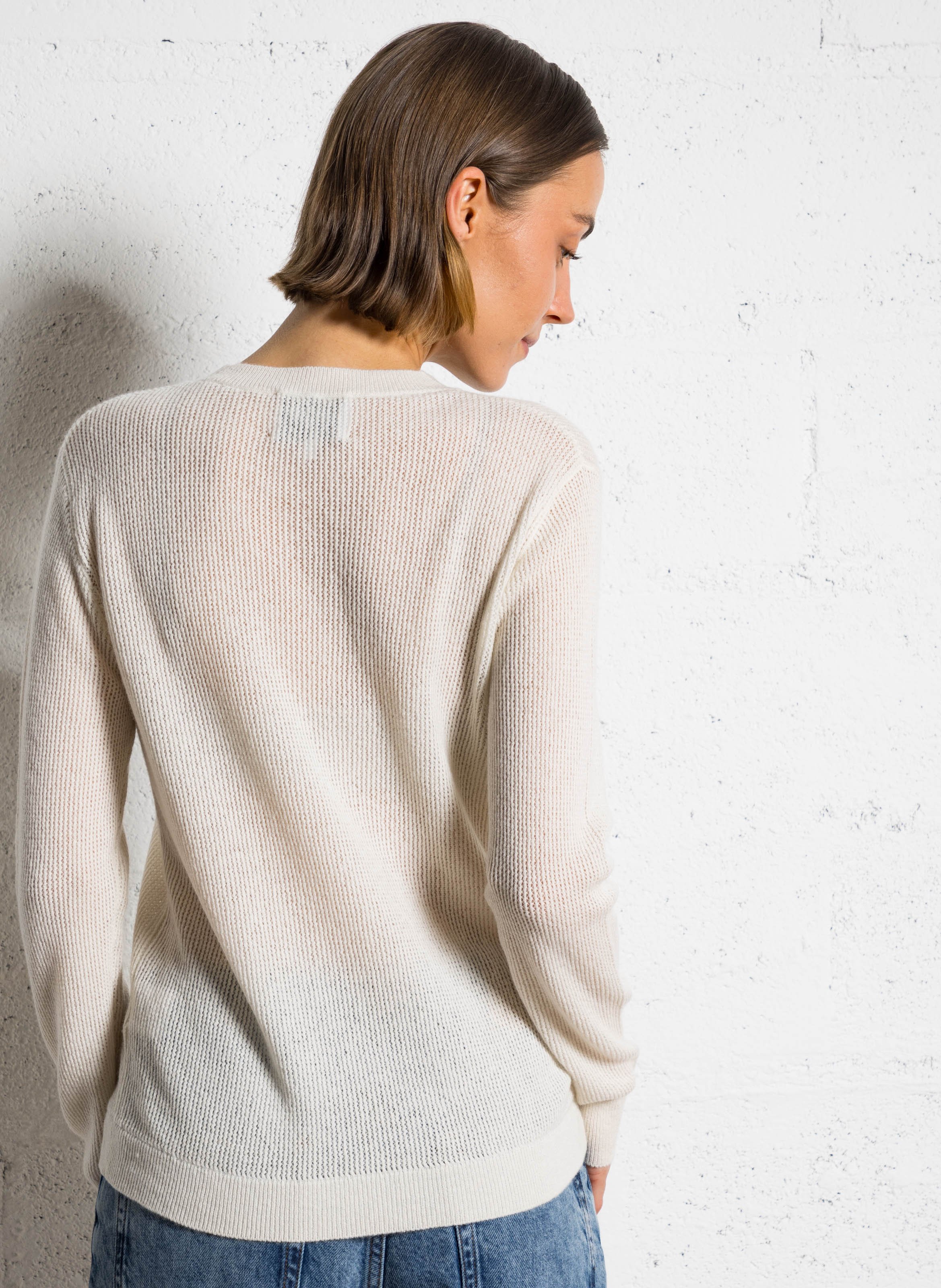 Pull droit col rond en cachemire KUJTEN Blanc