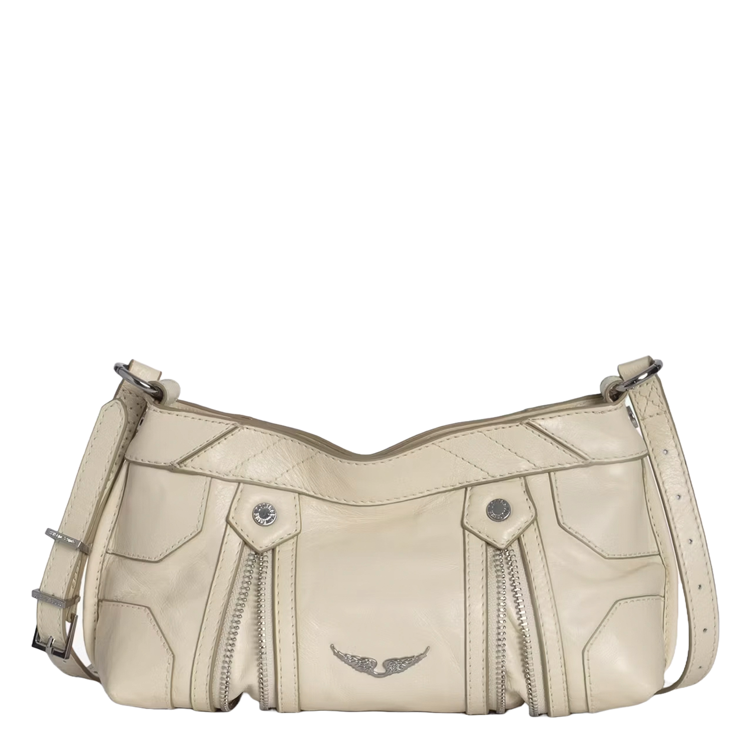Zipped leather shoulder ZADIG&VOLTAIRE White