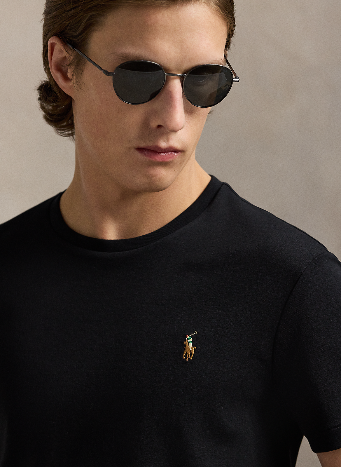 Round-neck slim-fit pima cotton T-shirt with Pony Player POLO RALPH LAUREN Black