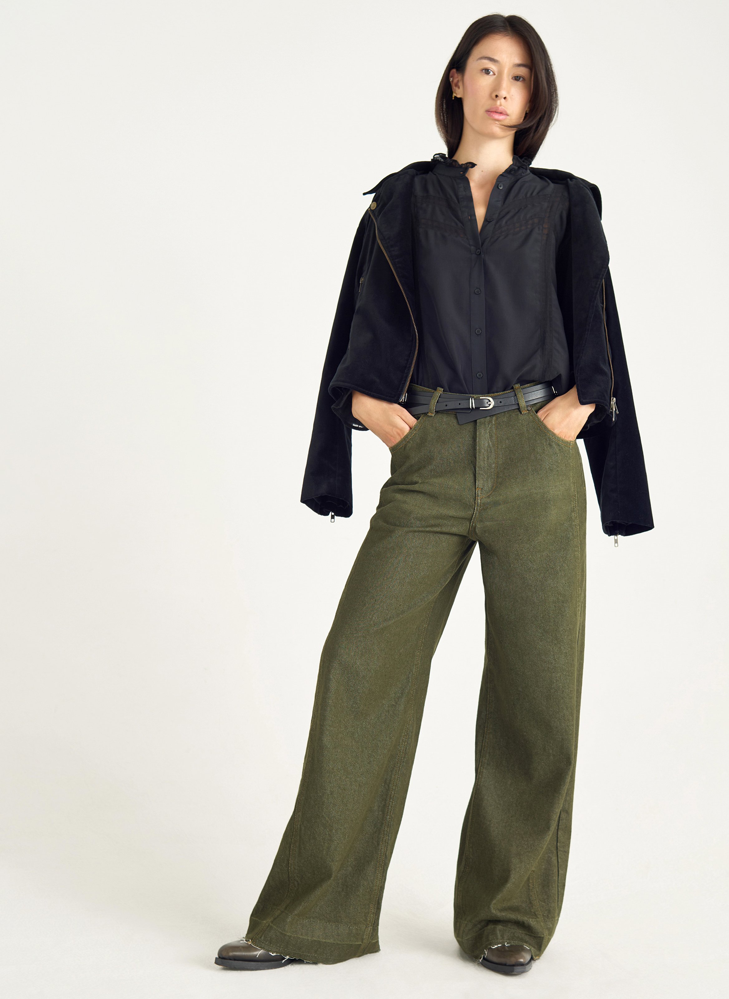 Jean large en coton ACOTE Marron