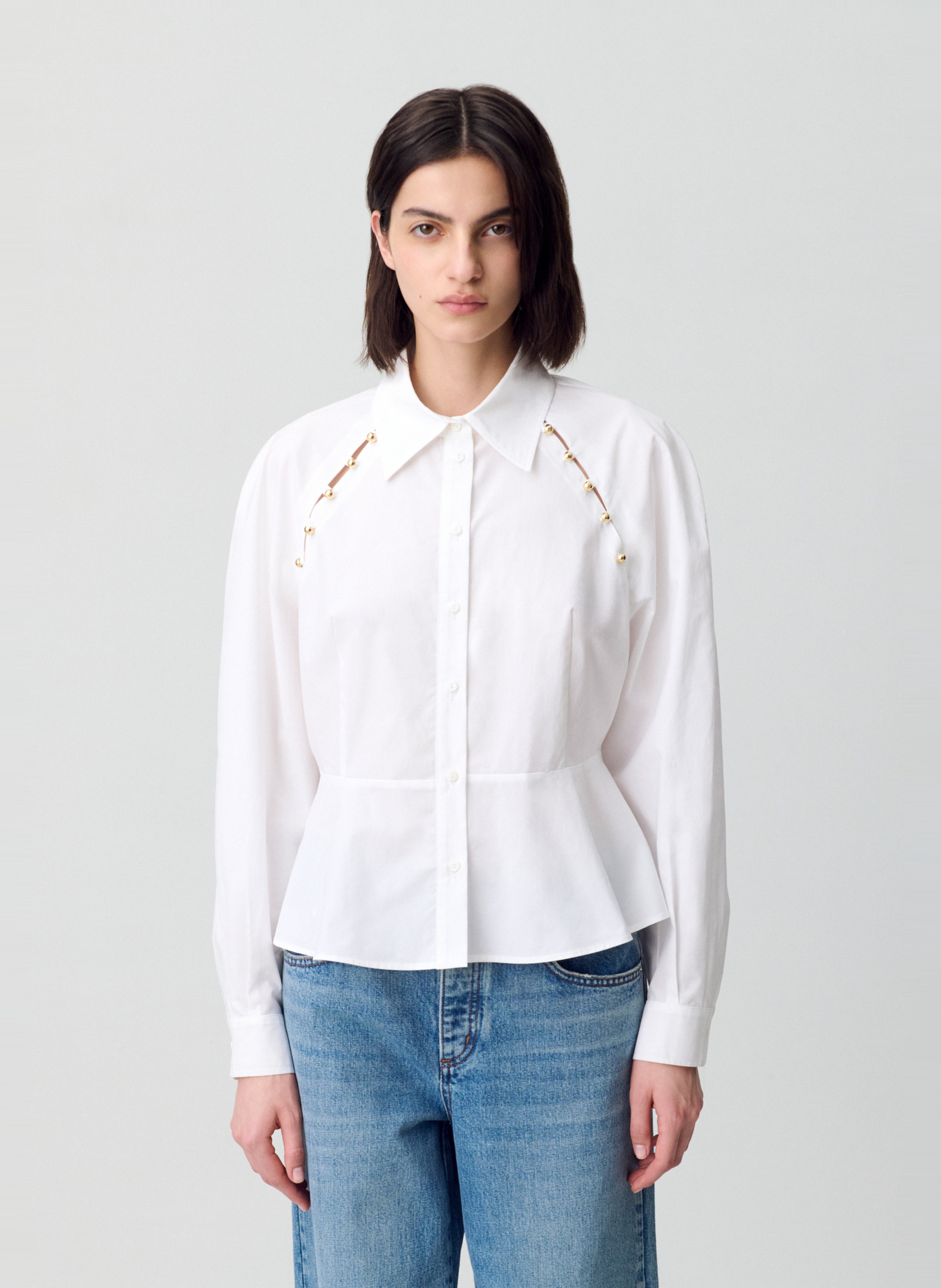 Cropped buttoned cotton shirt CLAUDIE PIERLOT White