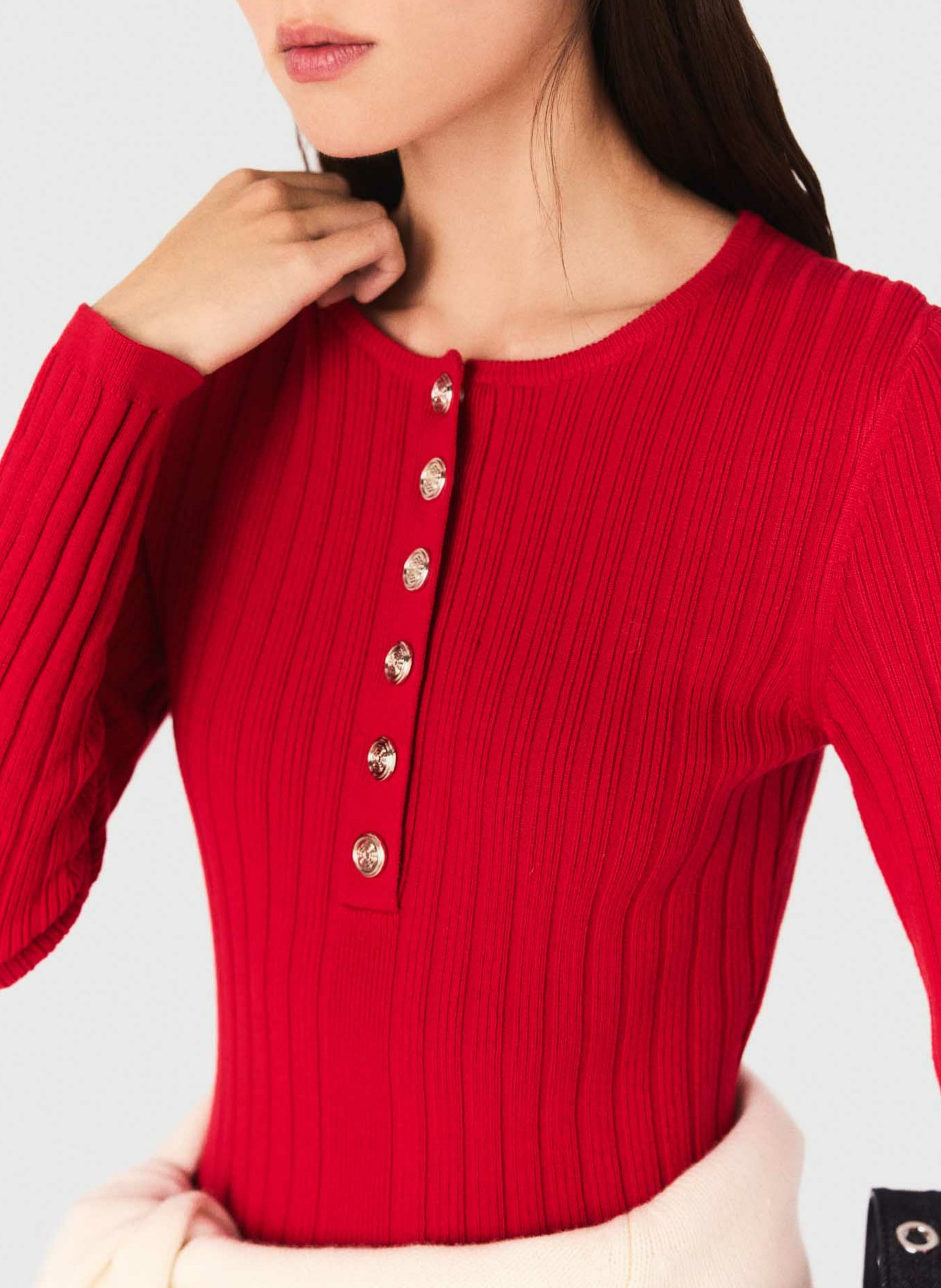 Robe courte boutonnée à col rond  MAJE Rouge