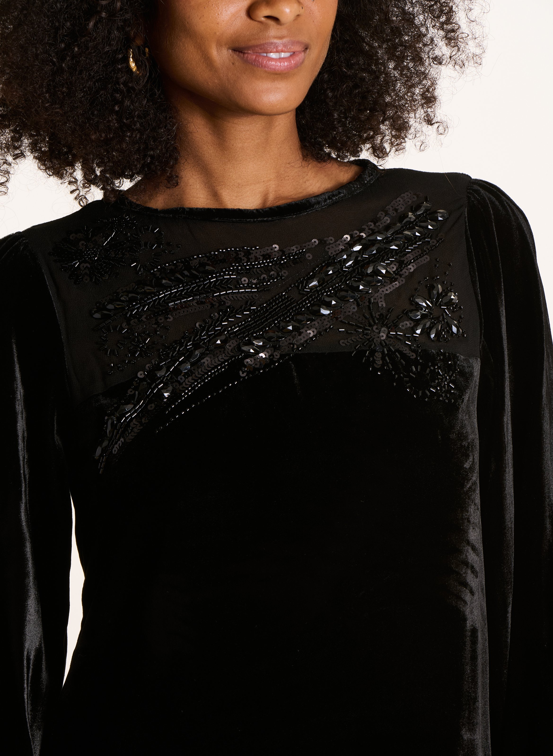 Robe courte col bateau en velours LA FEE MARABOUTEE Black