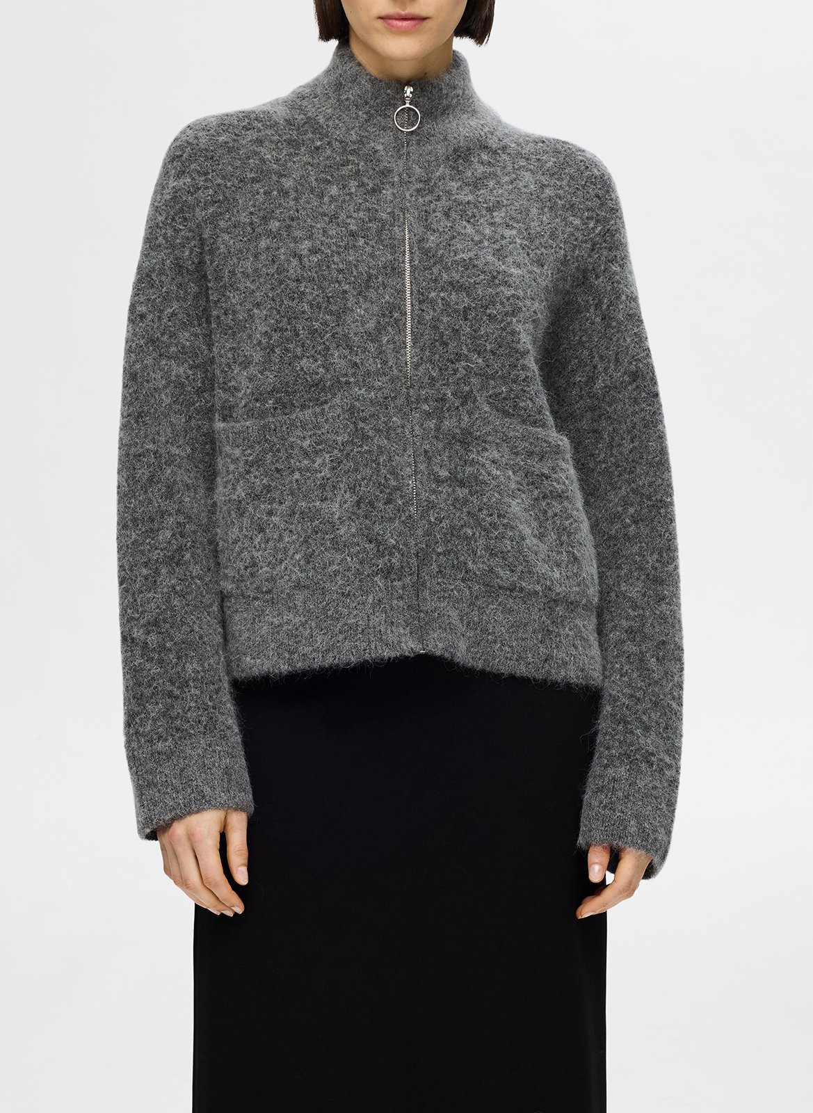 Gilet col montant en laine mélangée SELECTED Gris