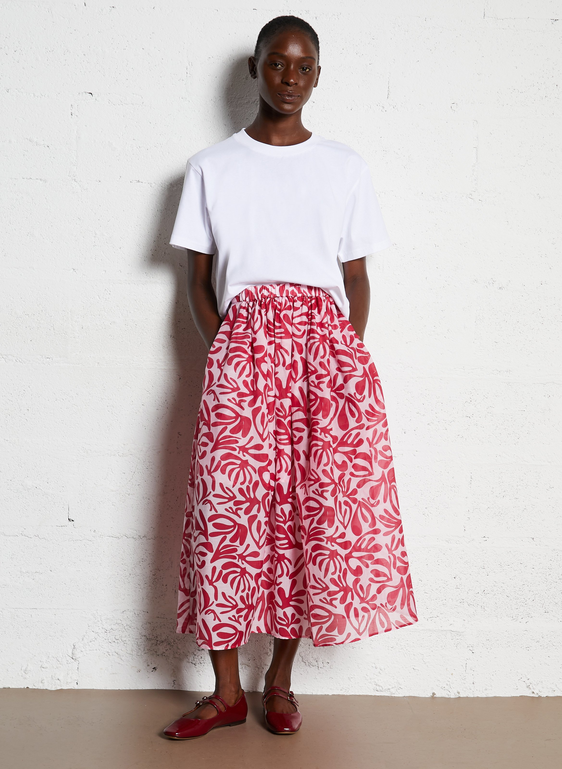 Printed midi skirt in blended cotton ELISE CHALMIN Red