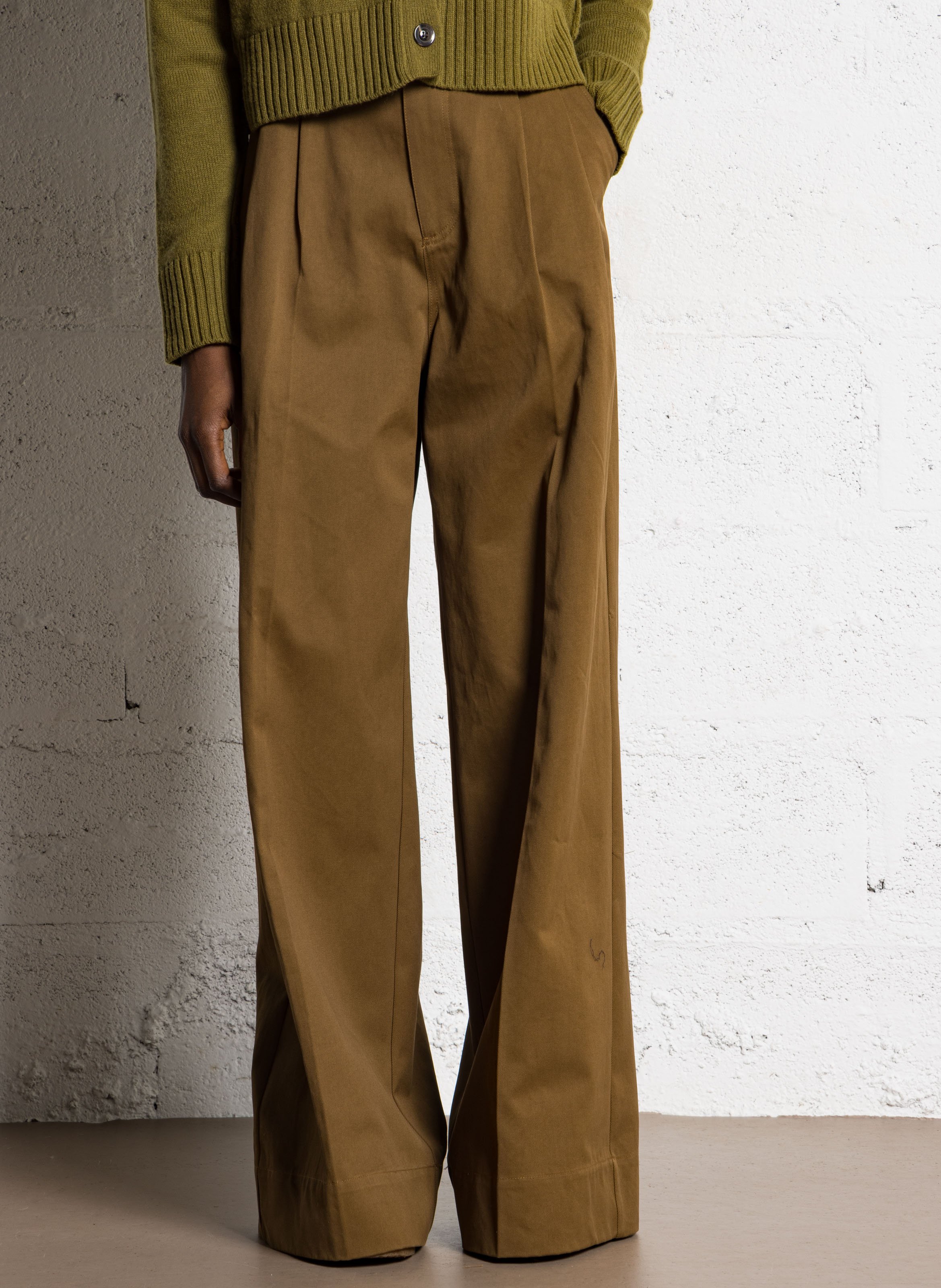 High-waisted wide-leg organic cotton pants SOEUR Khaki