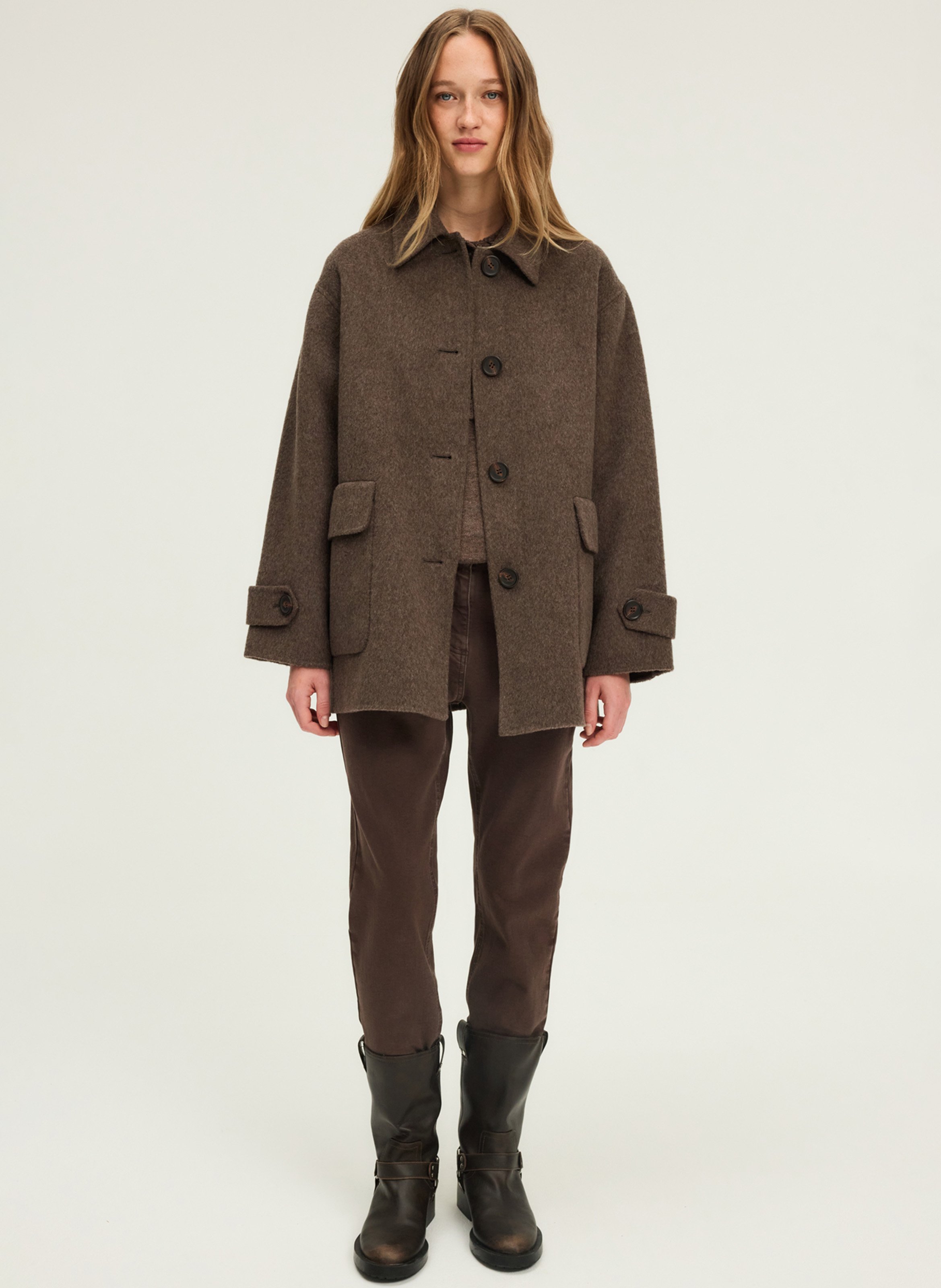 Solid color double-face wool coat PABLO Brown
