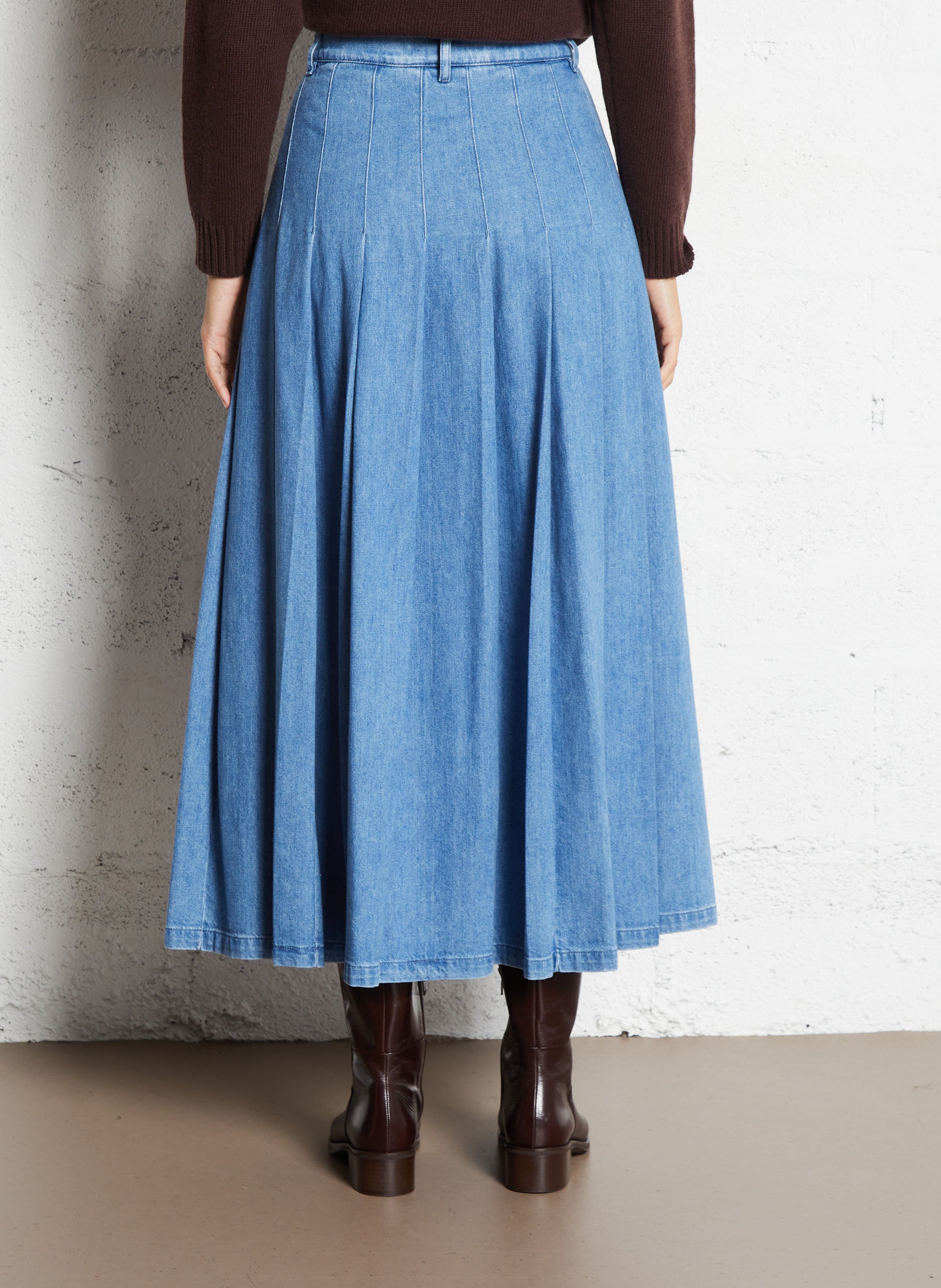 Jupe longue évasée en denim de coton MAX MARA WEEK END Bleu