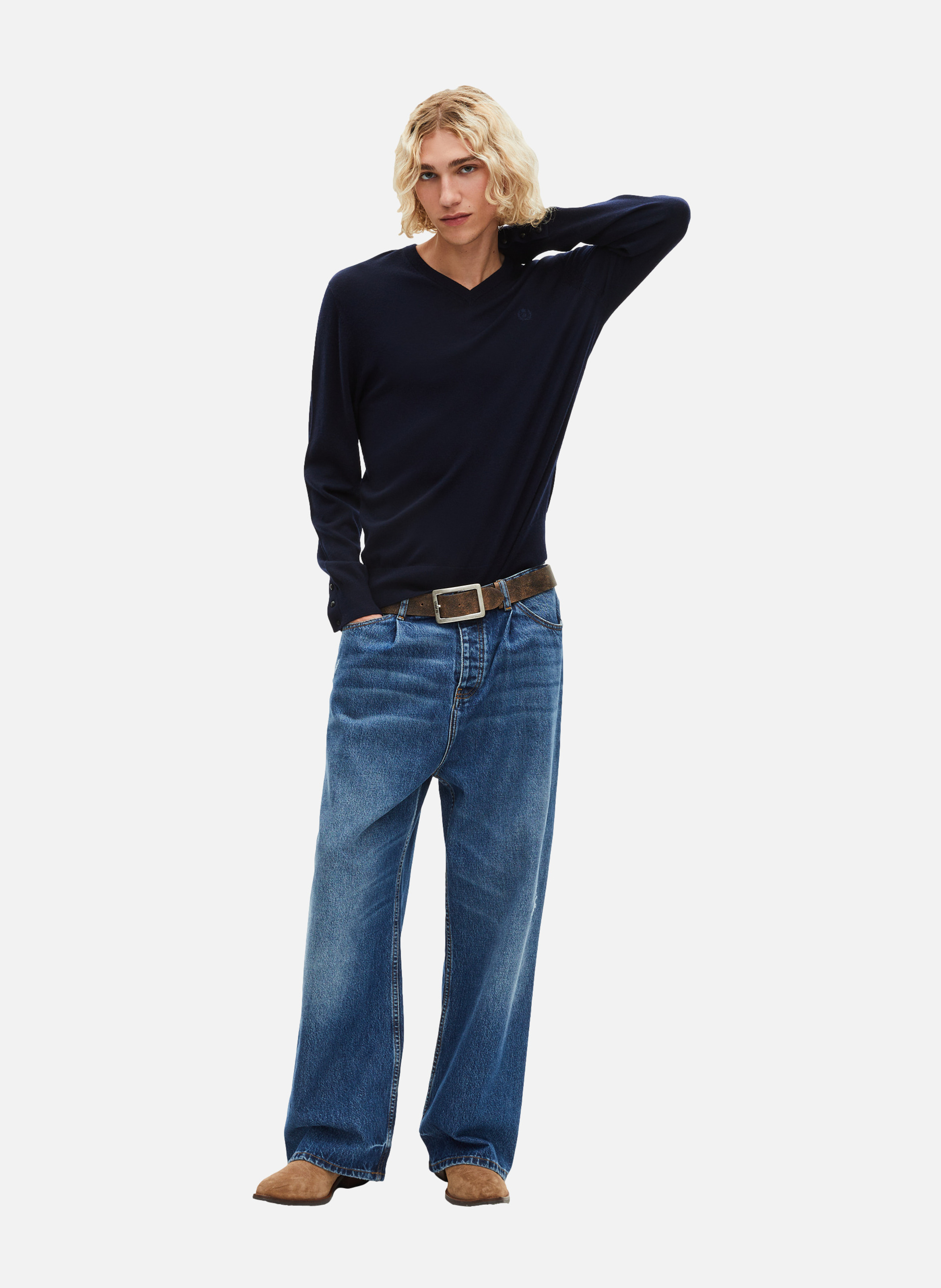 Pull col v en laine mérinos THE KOOPLES Bleu