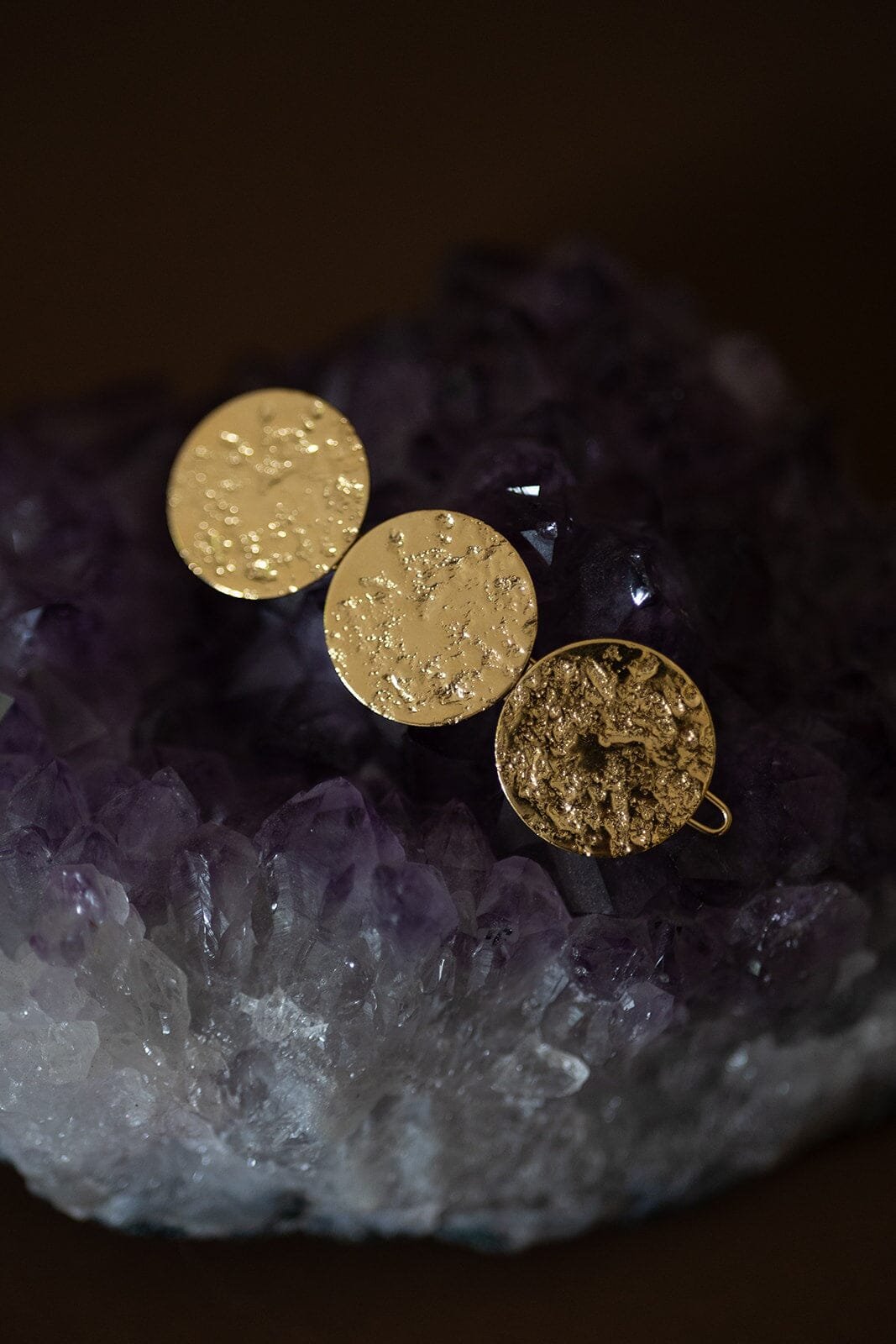 Hammered silver-plated round barrette MONSIEUR SIMONE Golden