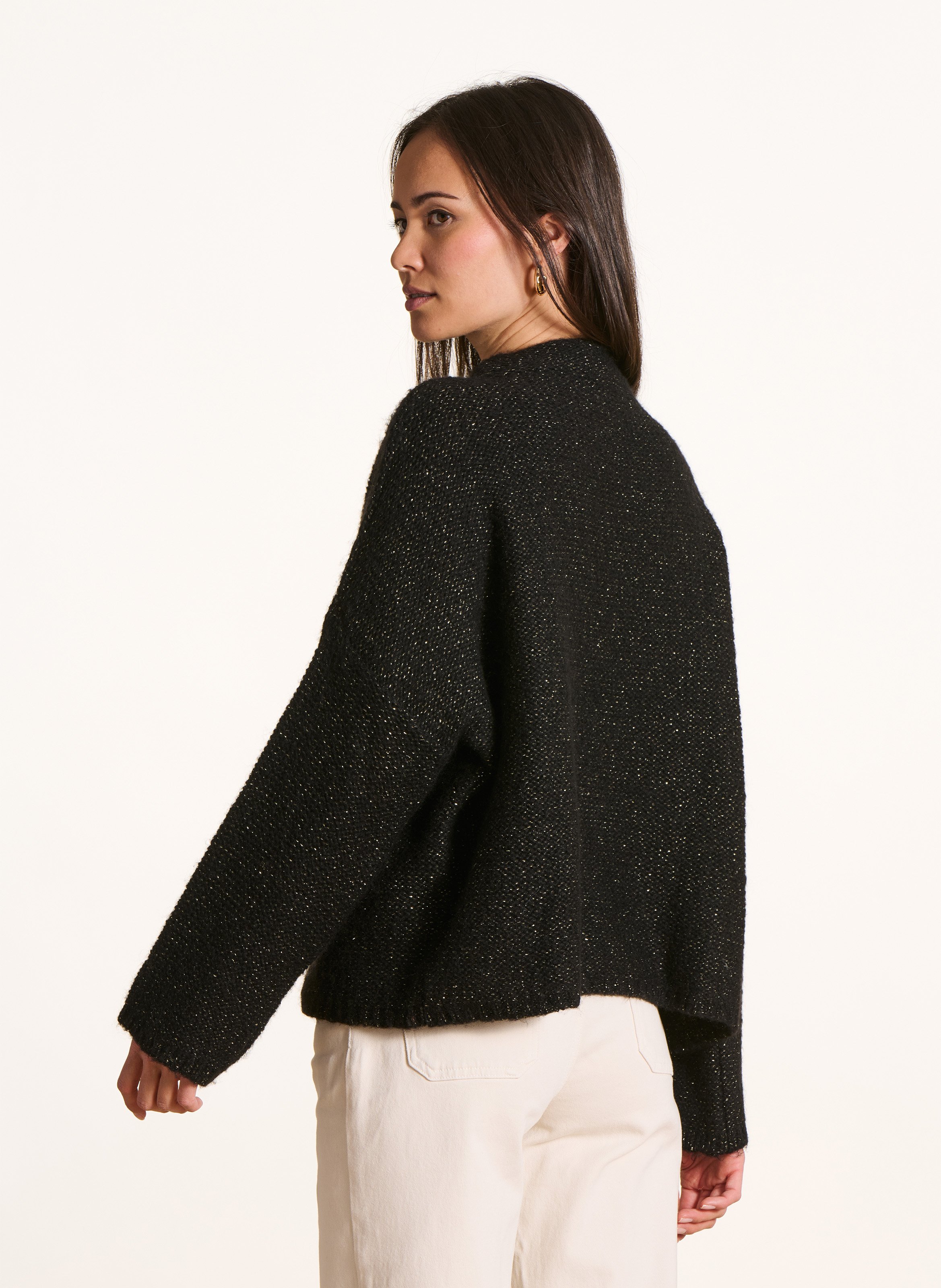 Longstrickjacke aus Wollmix LA FEE MARABOUTEE Schwarz