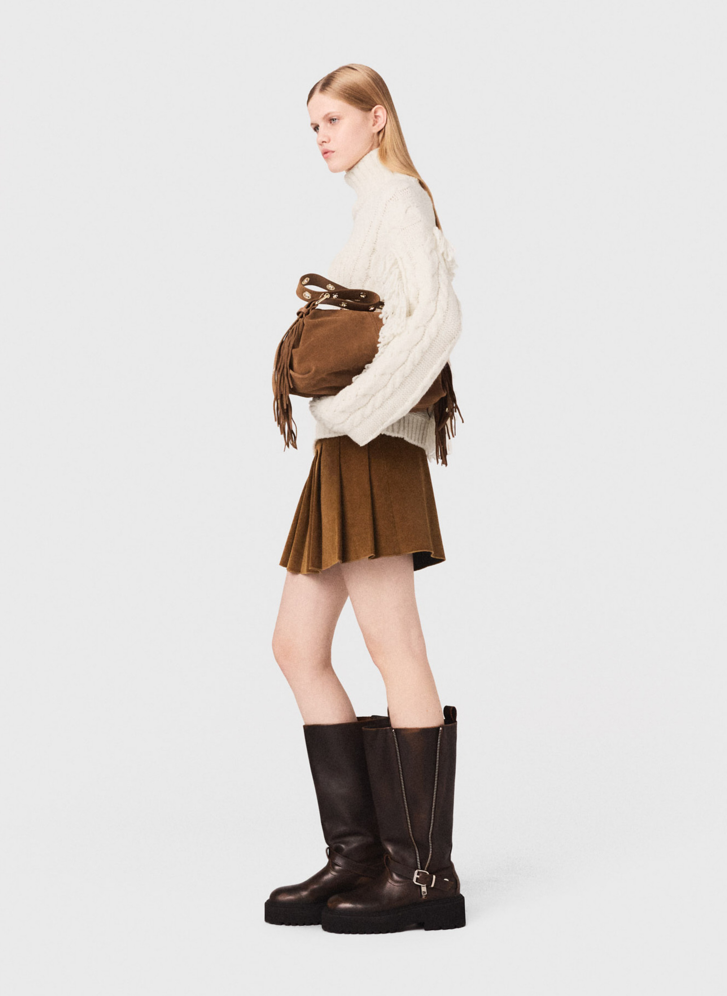 Pull col roulé en laine mélangée MAJE Beige