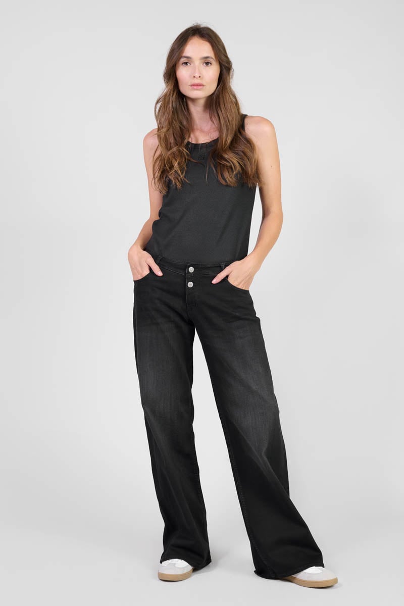 Wide leg flare jeans, length 34 LE TEMPS DES CERISES Black