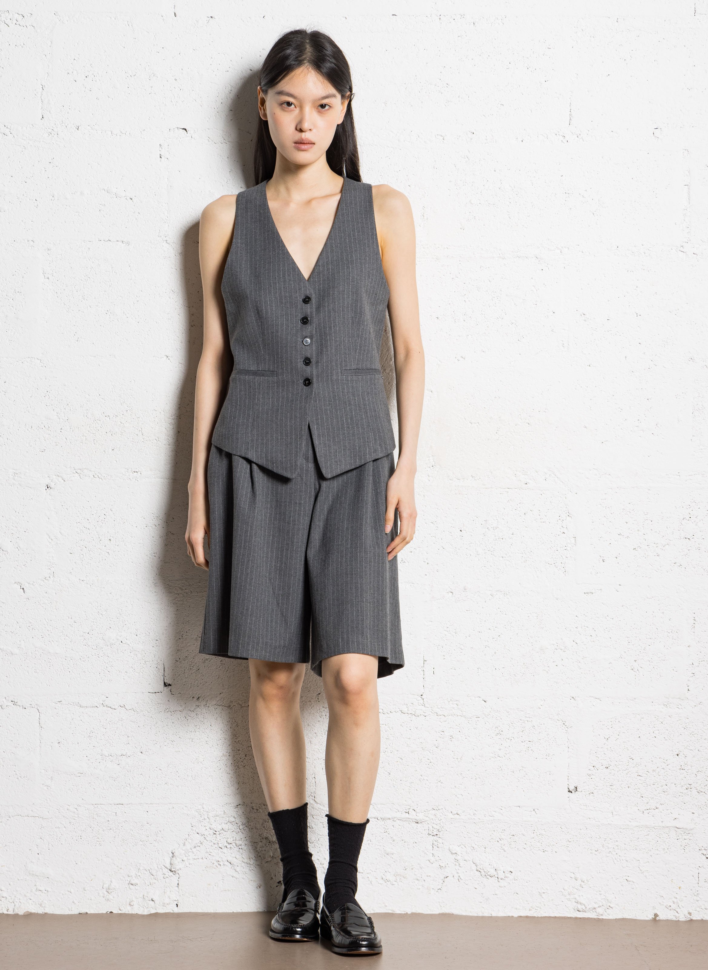 Fitted V-neck Striped Vest IKKS Grey