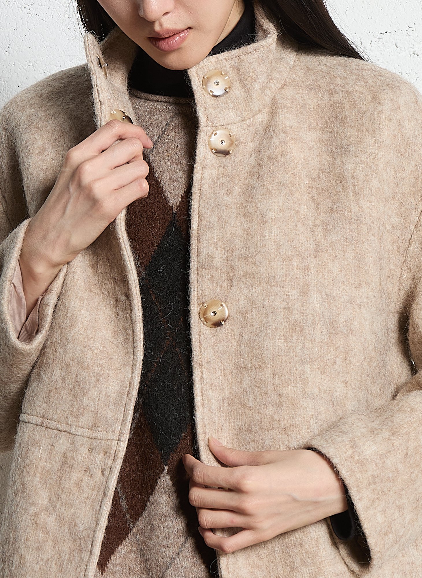 Solid straight coat with high collar MAISON 123 White