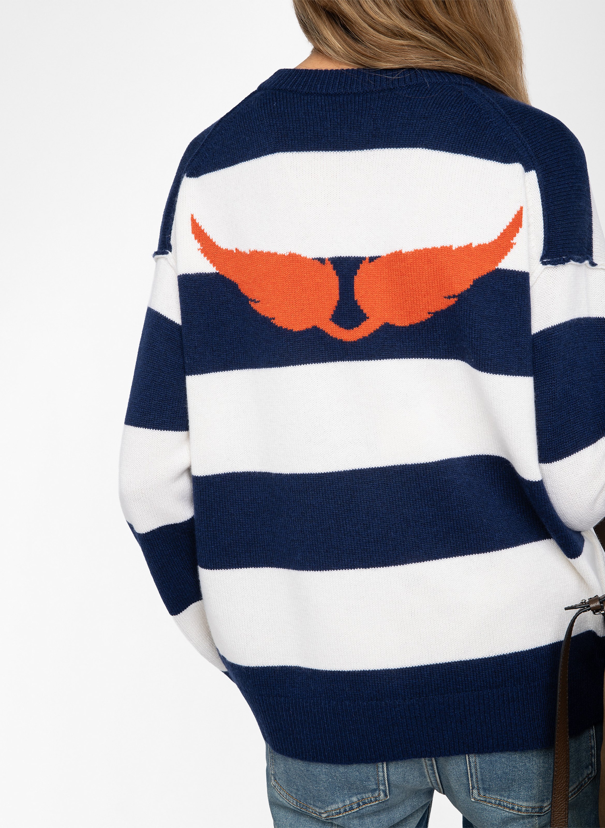 Pull col V ample rayé en laine et cachemire ZADIG&VOLTAIRE Bleu