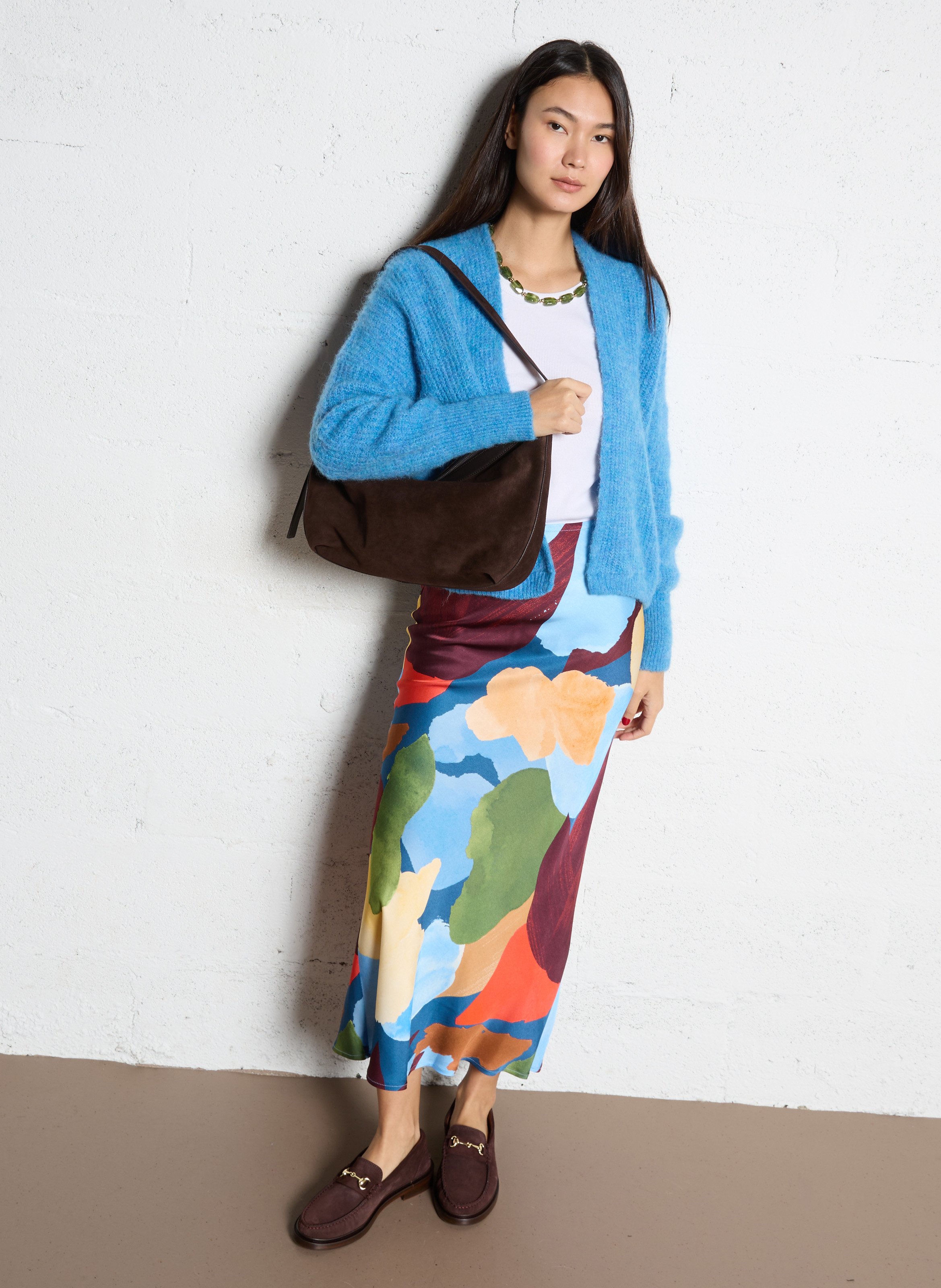 Sac hobo en cuir velours STAUD Marron