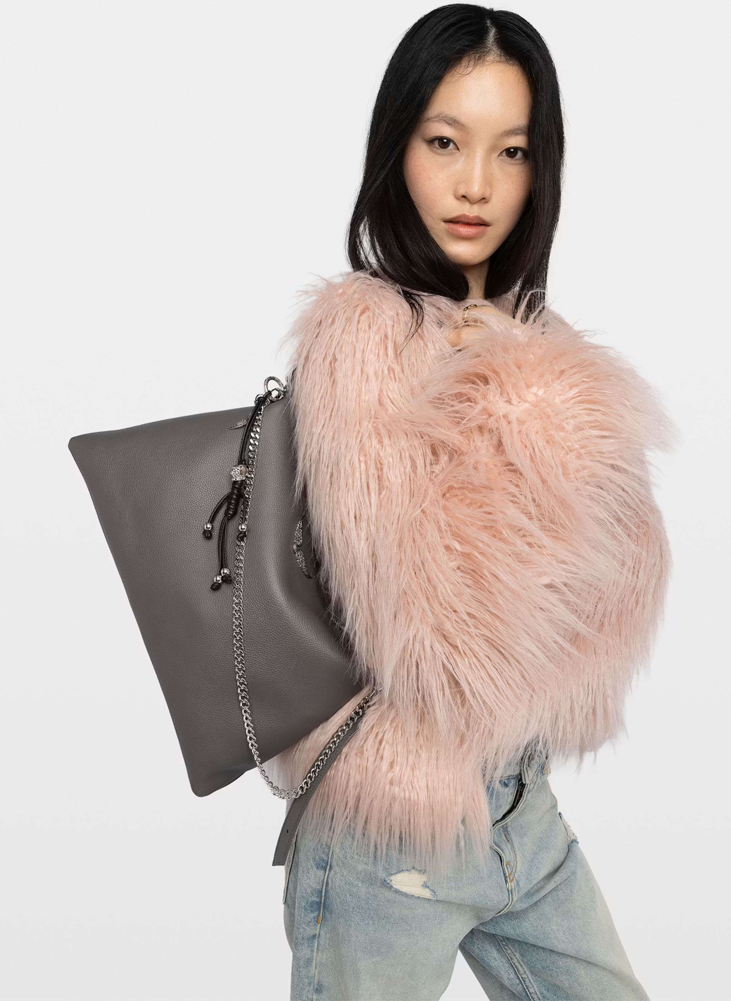 Schultertasche aus genarbtem Leder ZADIG&VOLTAIRE Grau