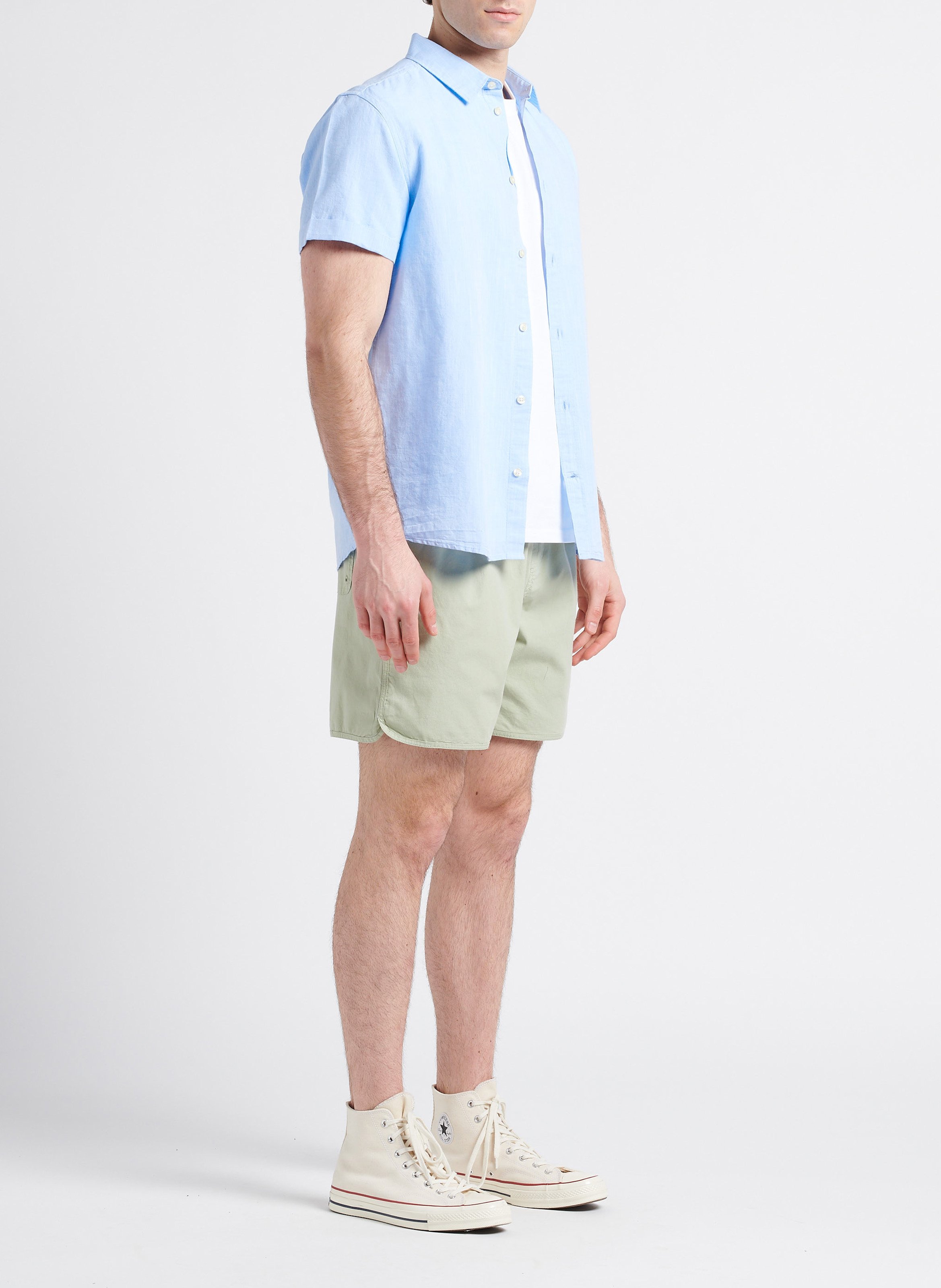 Chemise col classique en coton bio et lin KNOWLEDGE COTTON APPAREL Bleu