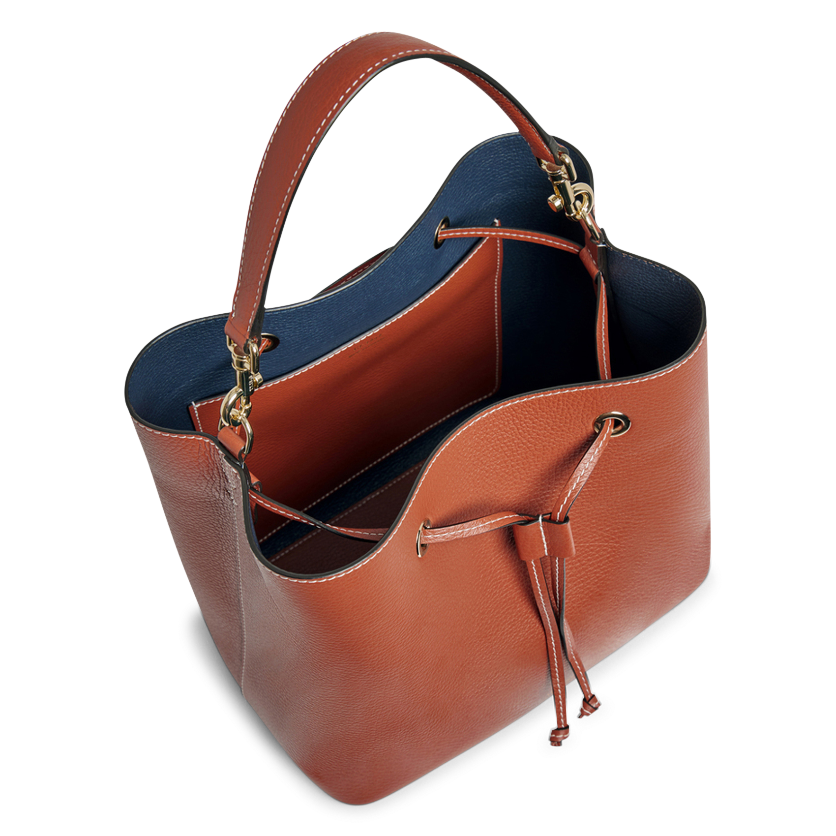 Große Eimer-Tasche aus genarbtem Leder Braun