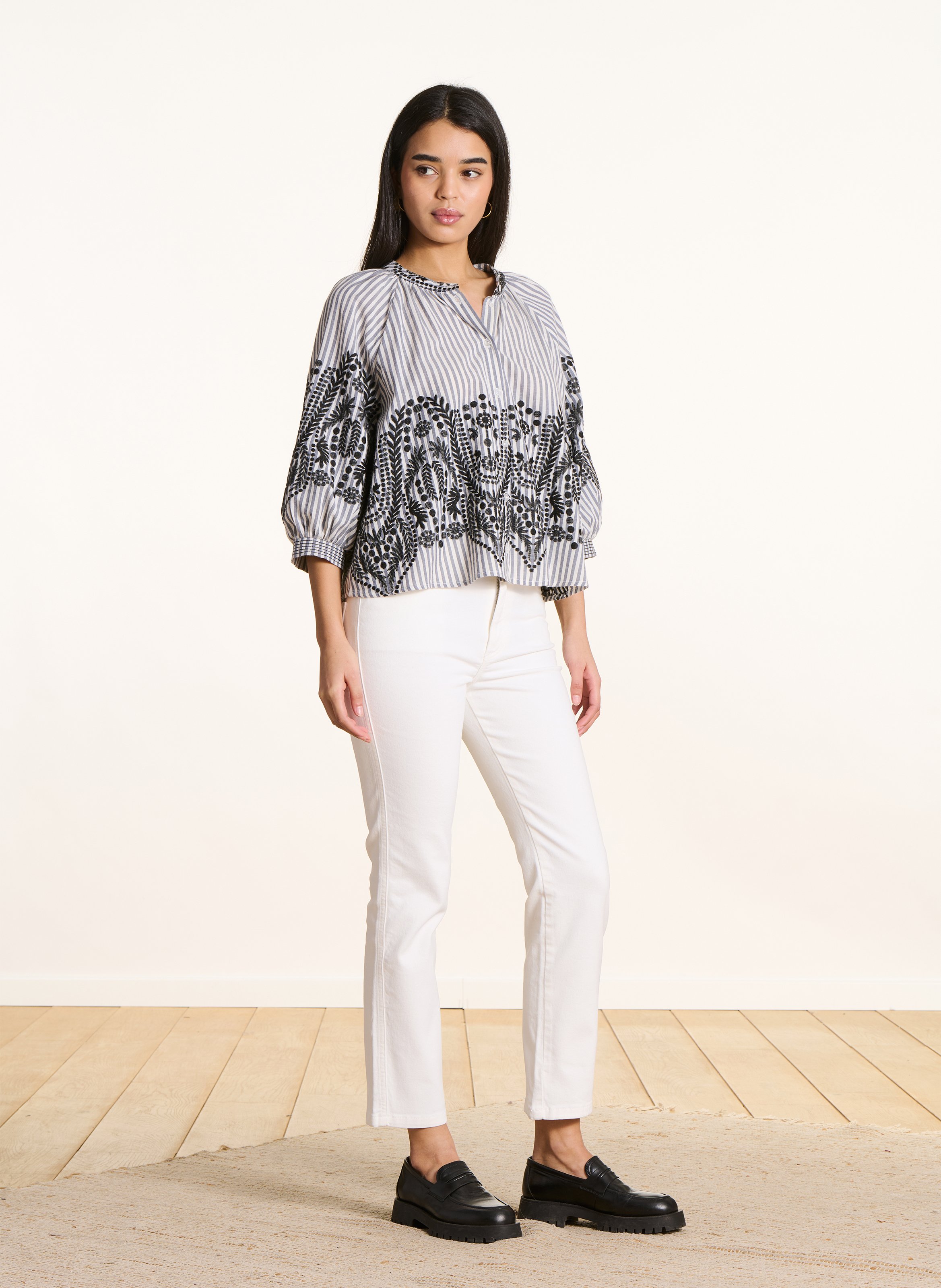 Jean droit en coton bio mélangé LA FEE MARABOUTEE Blanc