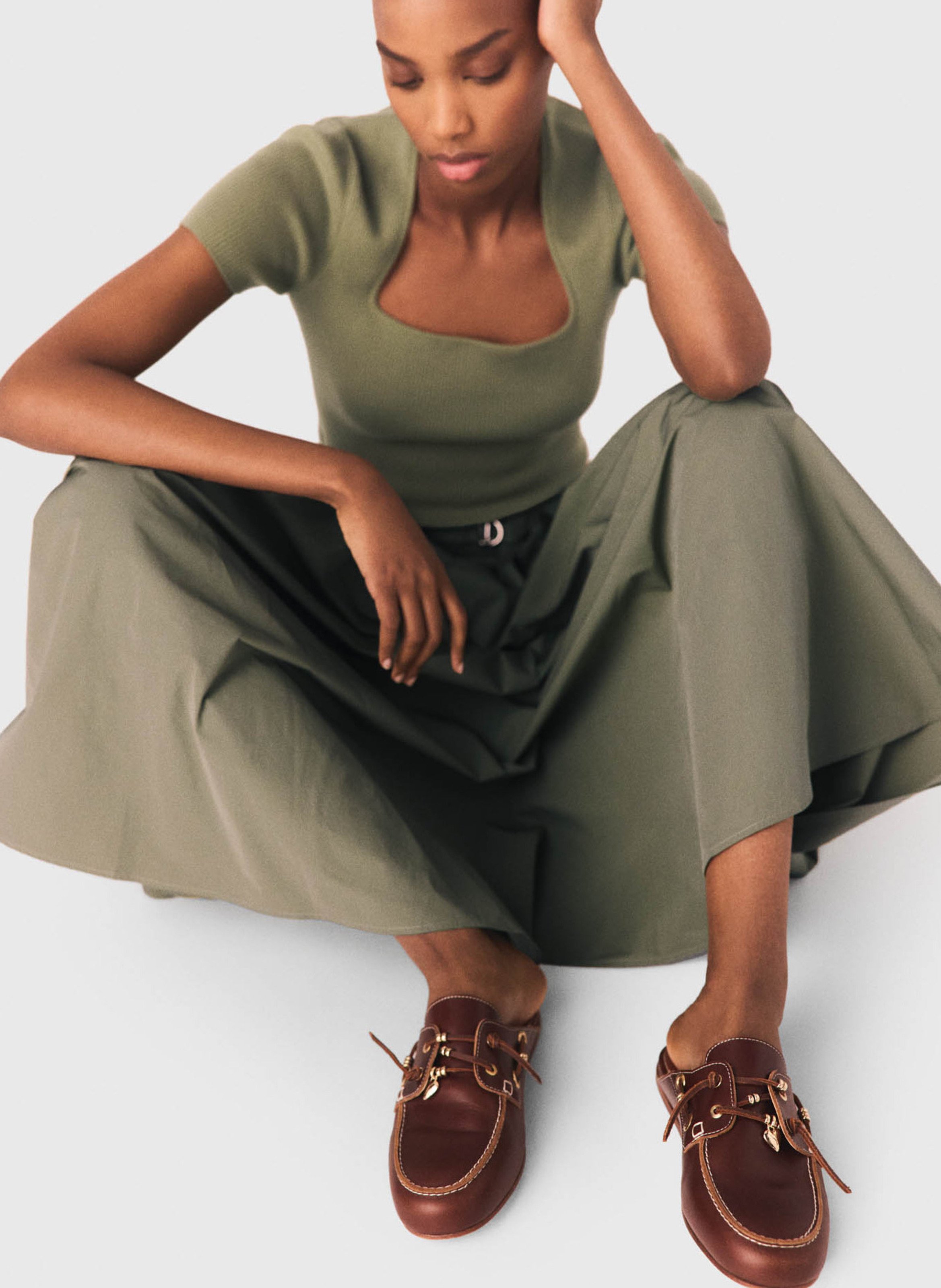 Platte, leren instappers MAJE Bruin