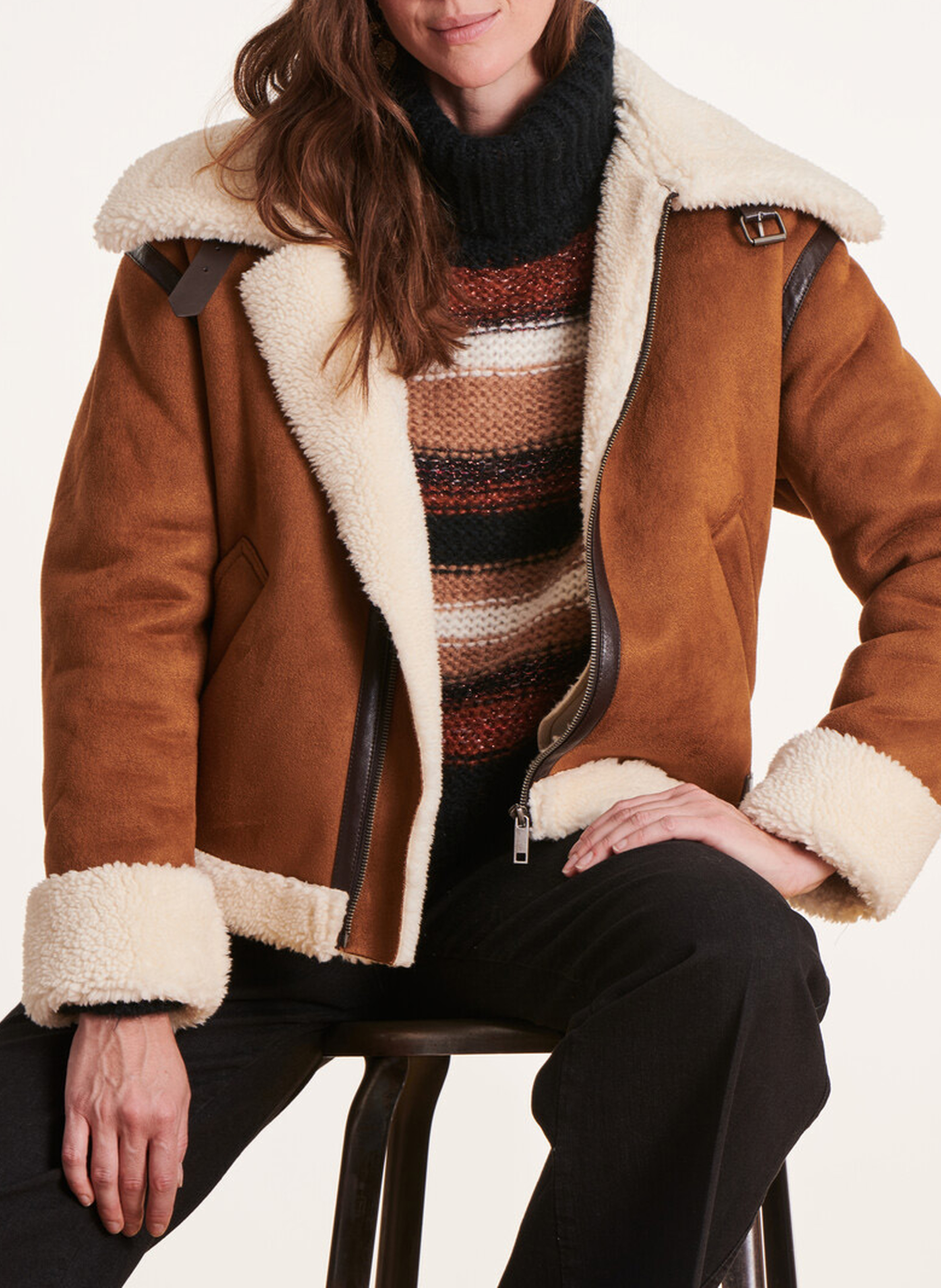 Blouson bombardier effet cuir velours  LA FEE MARABOUTEE Marron