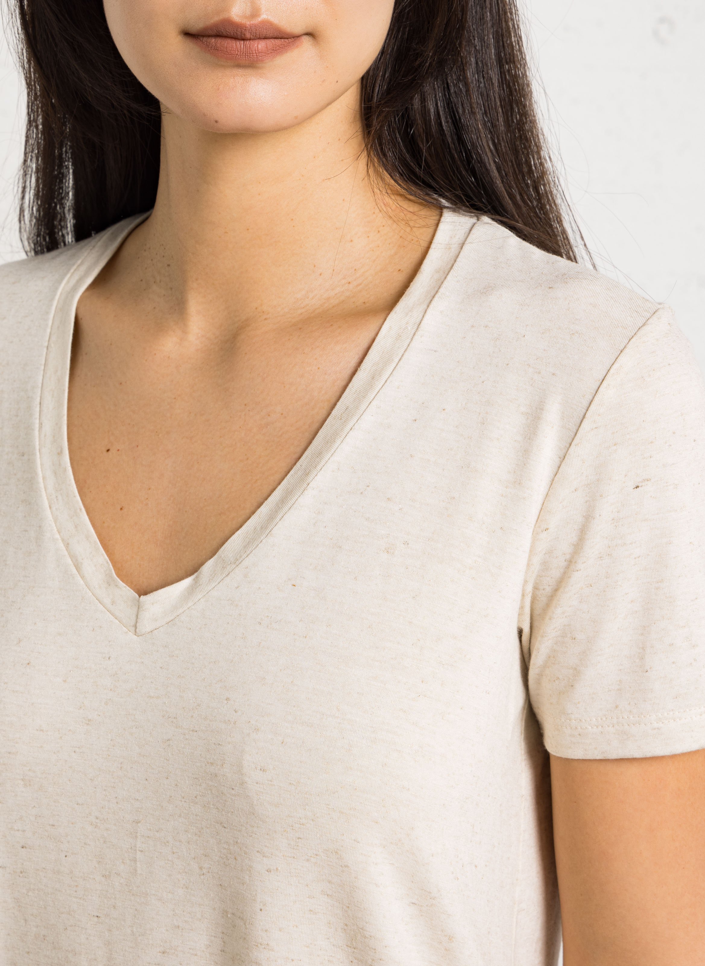 Straight V-neck T-shirt PLEASE Beige