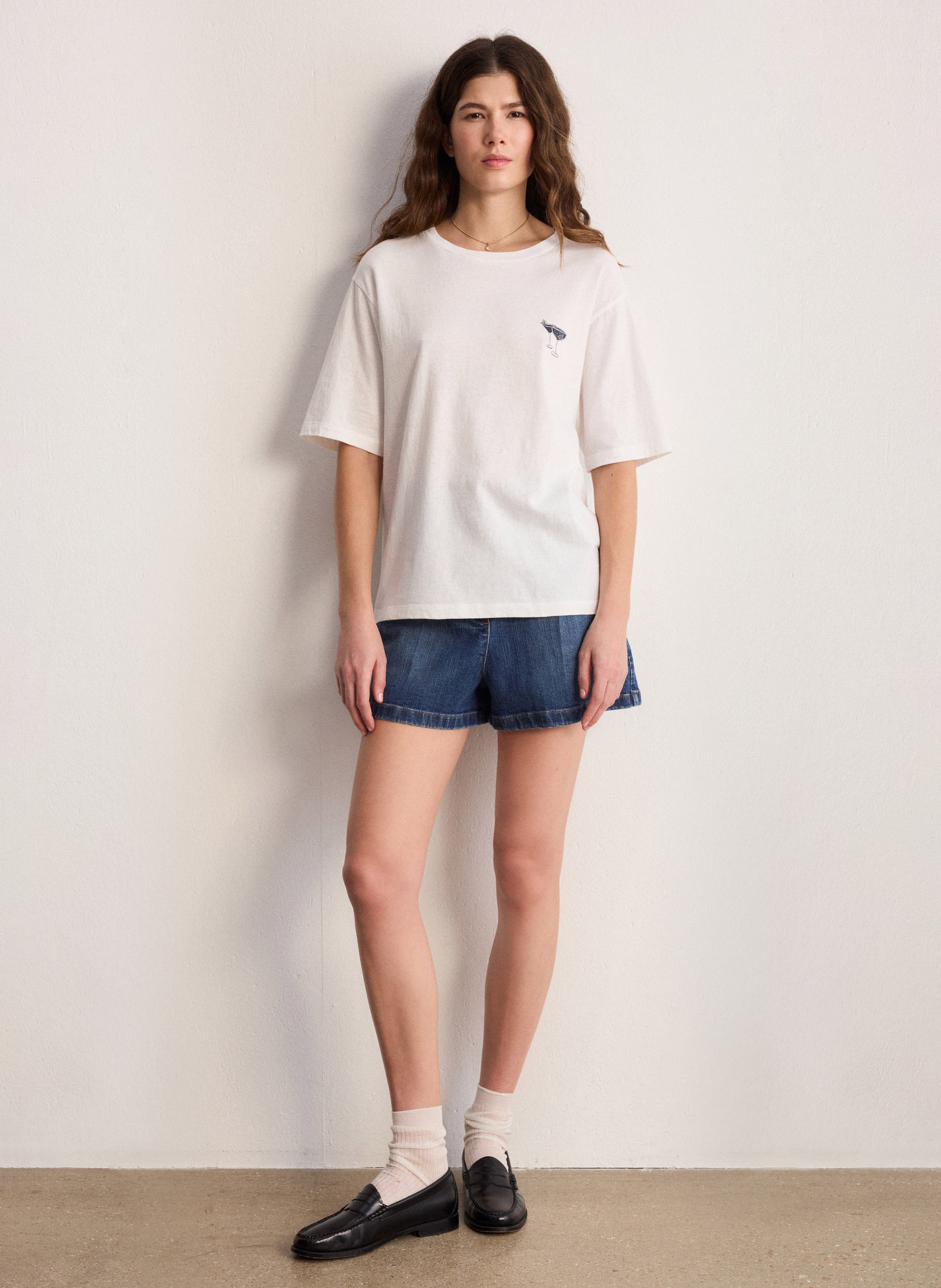 Einfarbiges Langarm-Top mit Rundhalsausschnitt PABLO Weiss