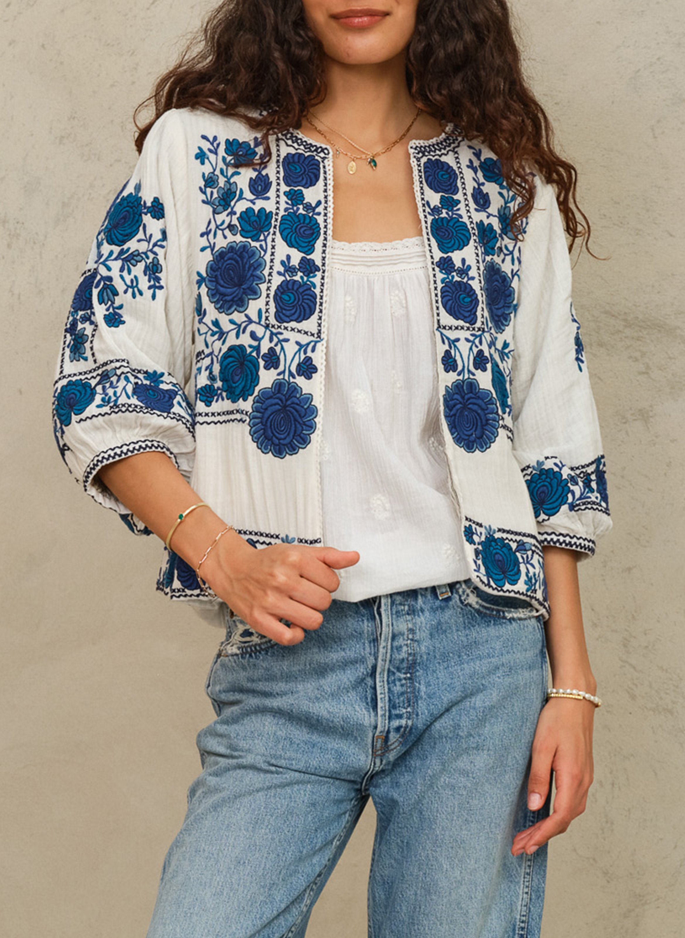 Veste oversize col rond en coton brodé M.A.B.E