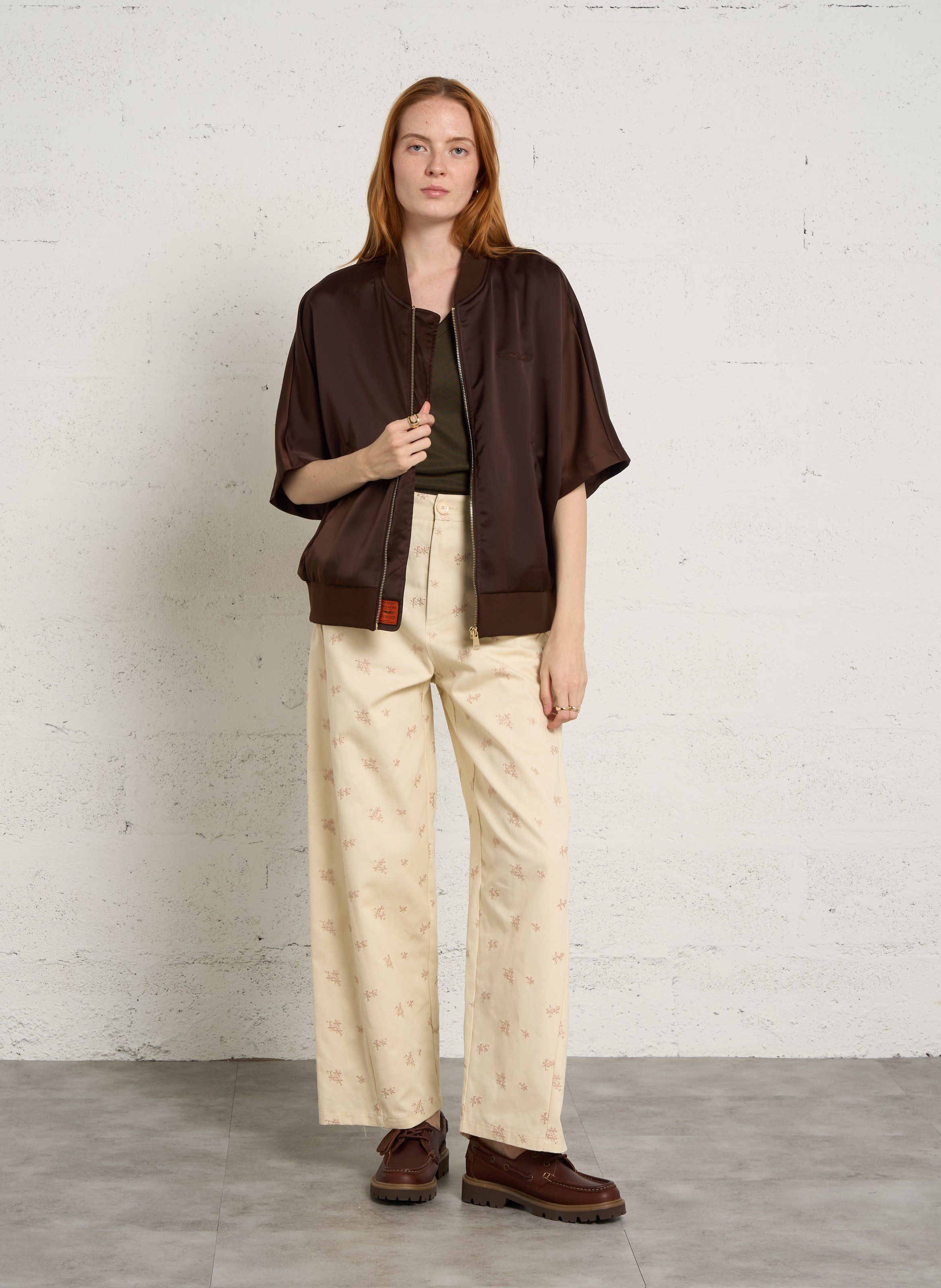 Korte mouw jas met rits effen BOMBERS ORIGINAL Bruin