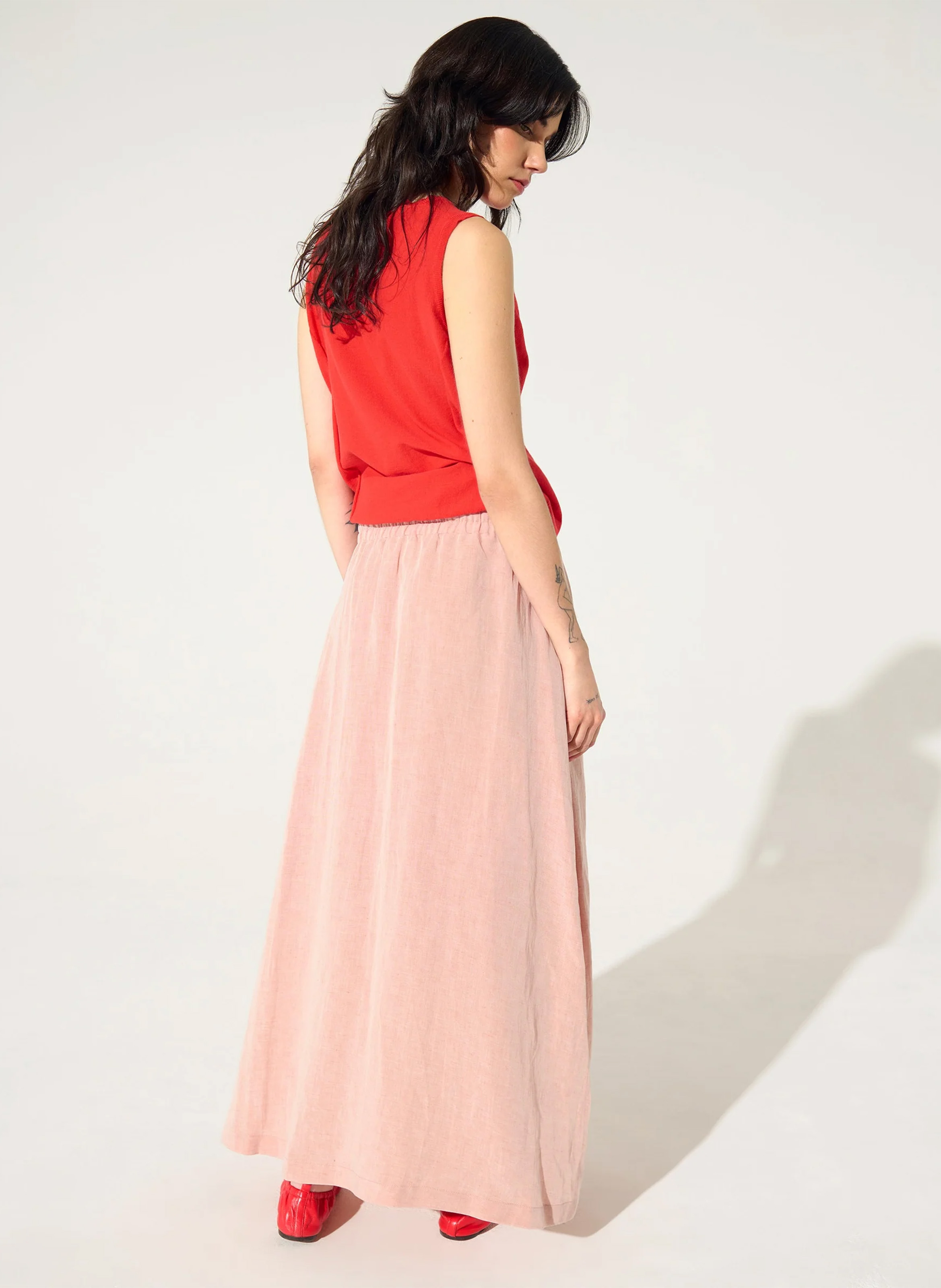 Jupe évasée en lin mélangé COTELAC ACOTE Rose