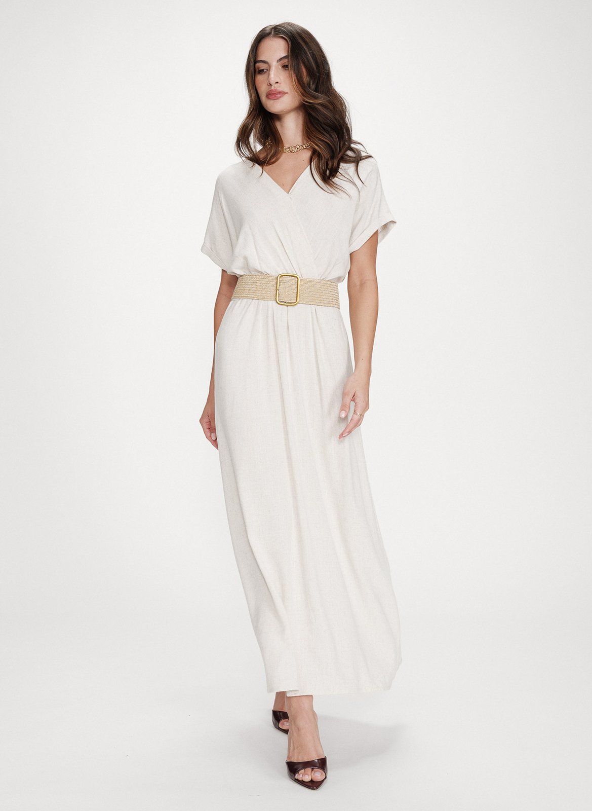 Robe longue col V GRACE ET MILA Beige
