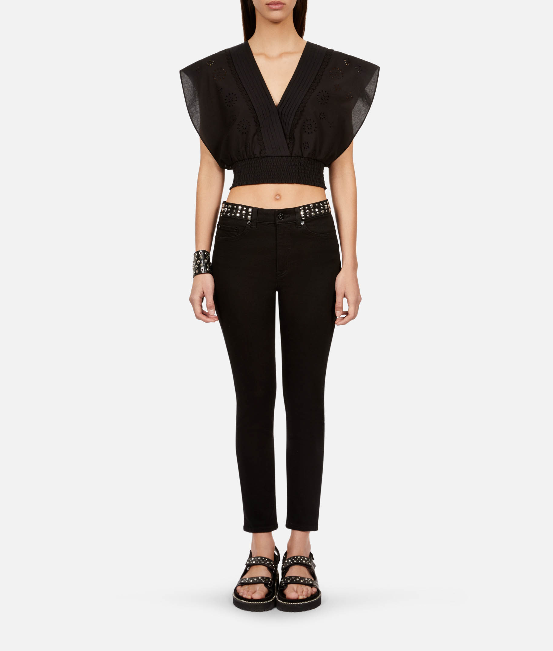 Top court brodé en coton THE KOOPLES Noir