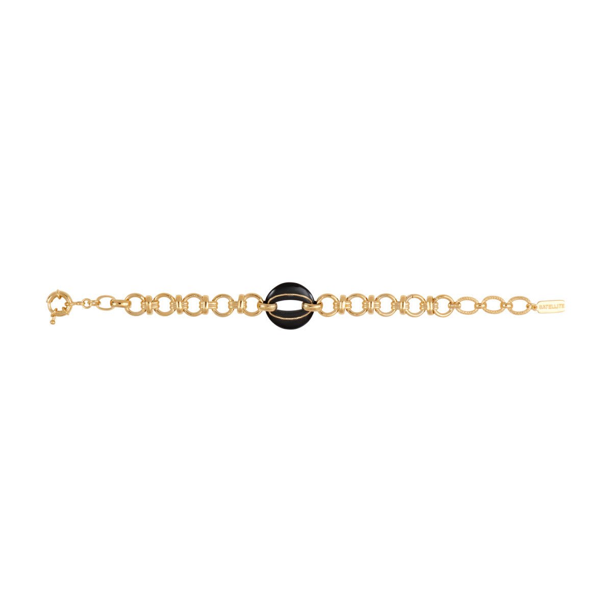Gold metal chain bracelet with gold-plated resin link | Black SATELLITE PARIS Women