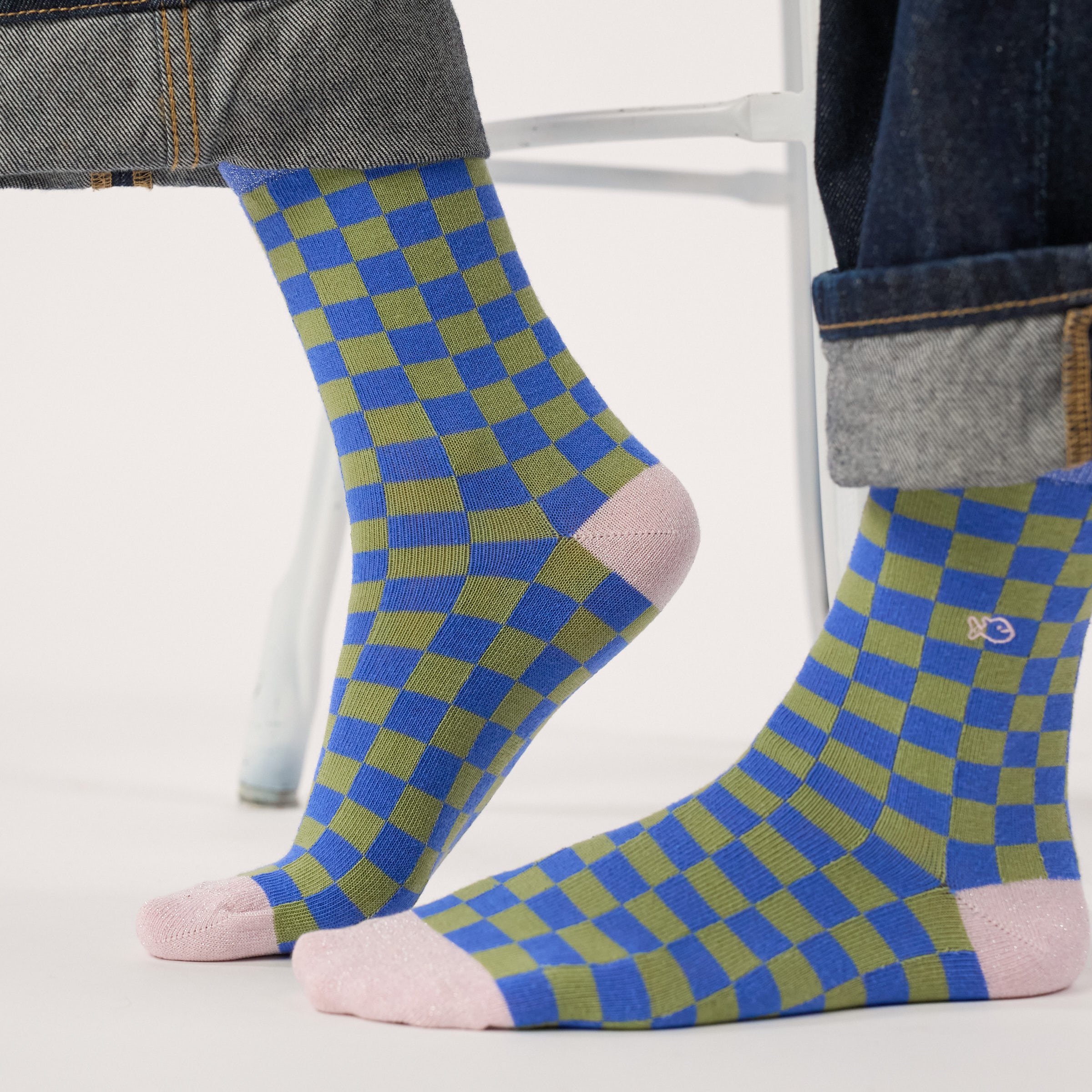 Combed cotton checkered socks | Blue BILLYBELT Women