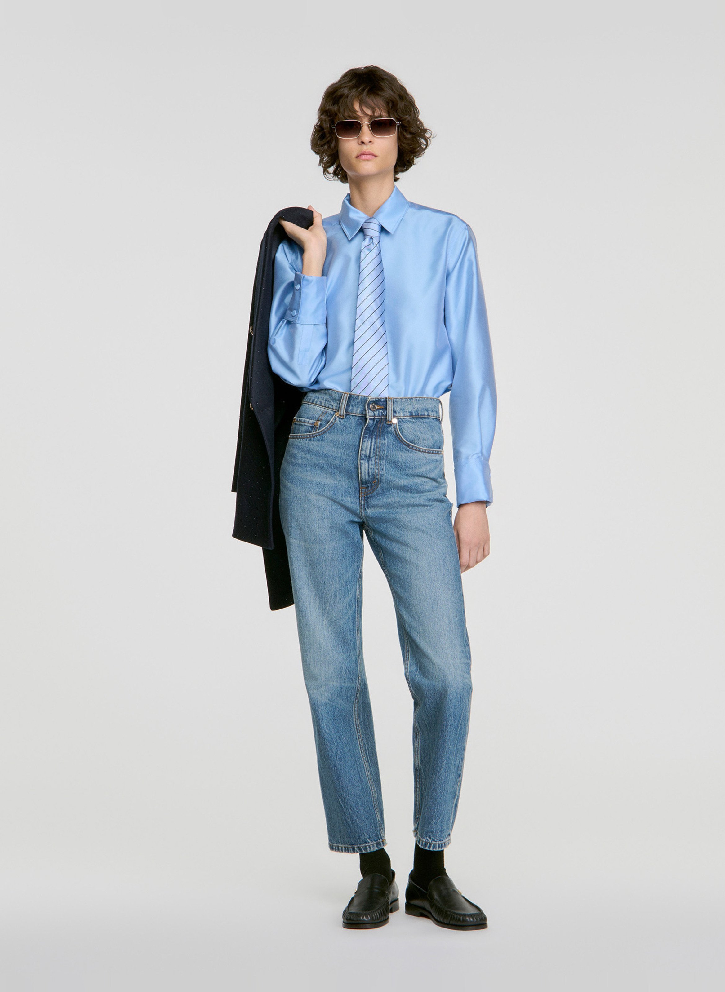 Straight-fit blouse met klassieke kraag SANDRO Blauw
