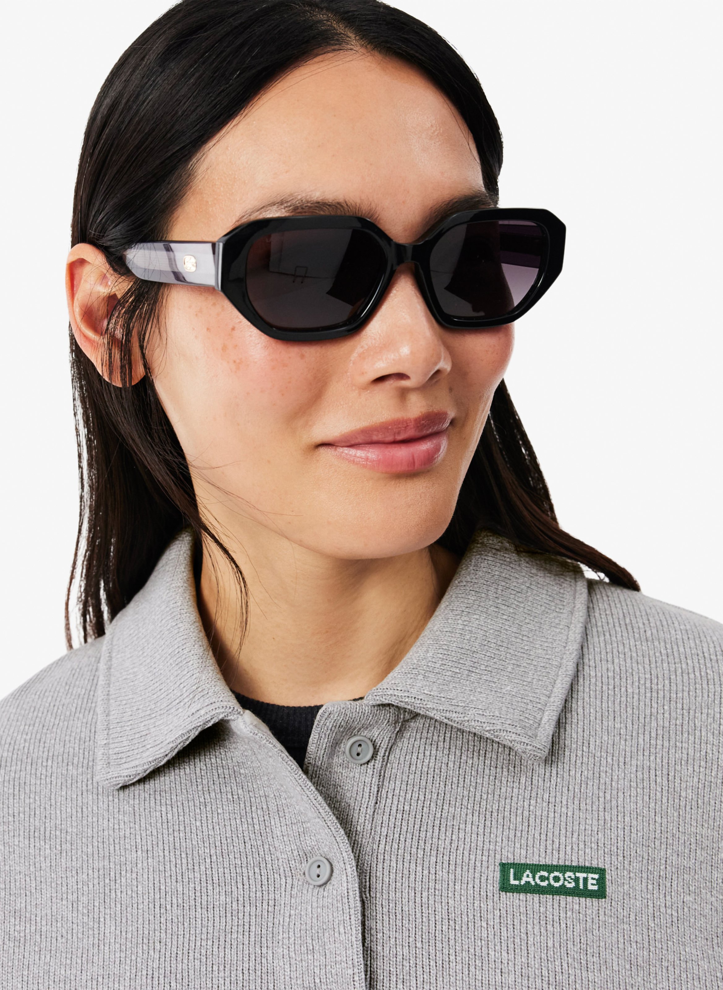 Oversized sweatshirt with ribbed polo collar in blended cotton LACOSTE Grey