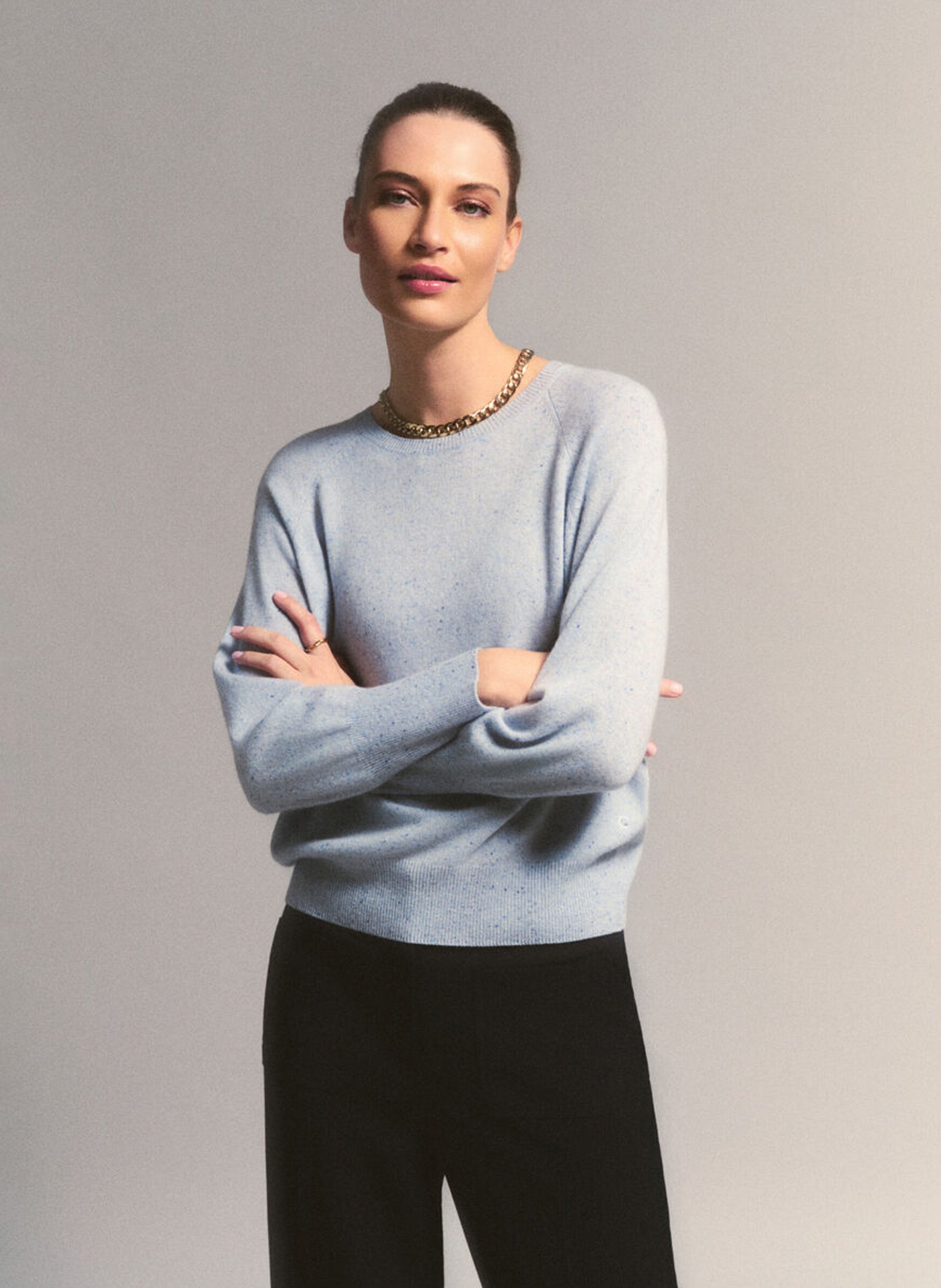 Plain round-neck marled cashmere jumper CAROLL Blue