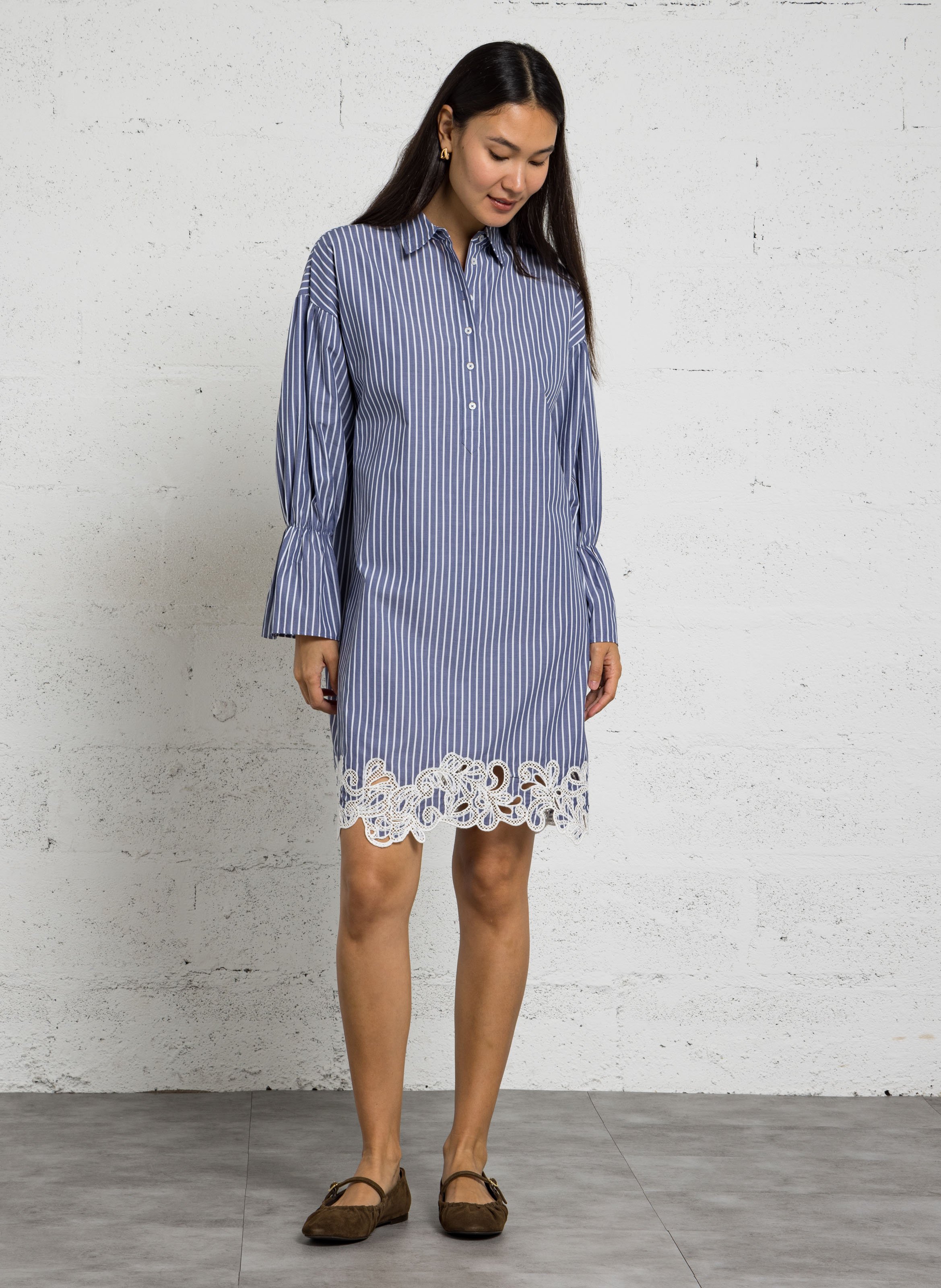 Robe midi à rayures en coton IKKS Bleu
