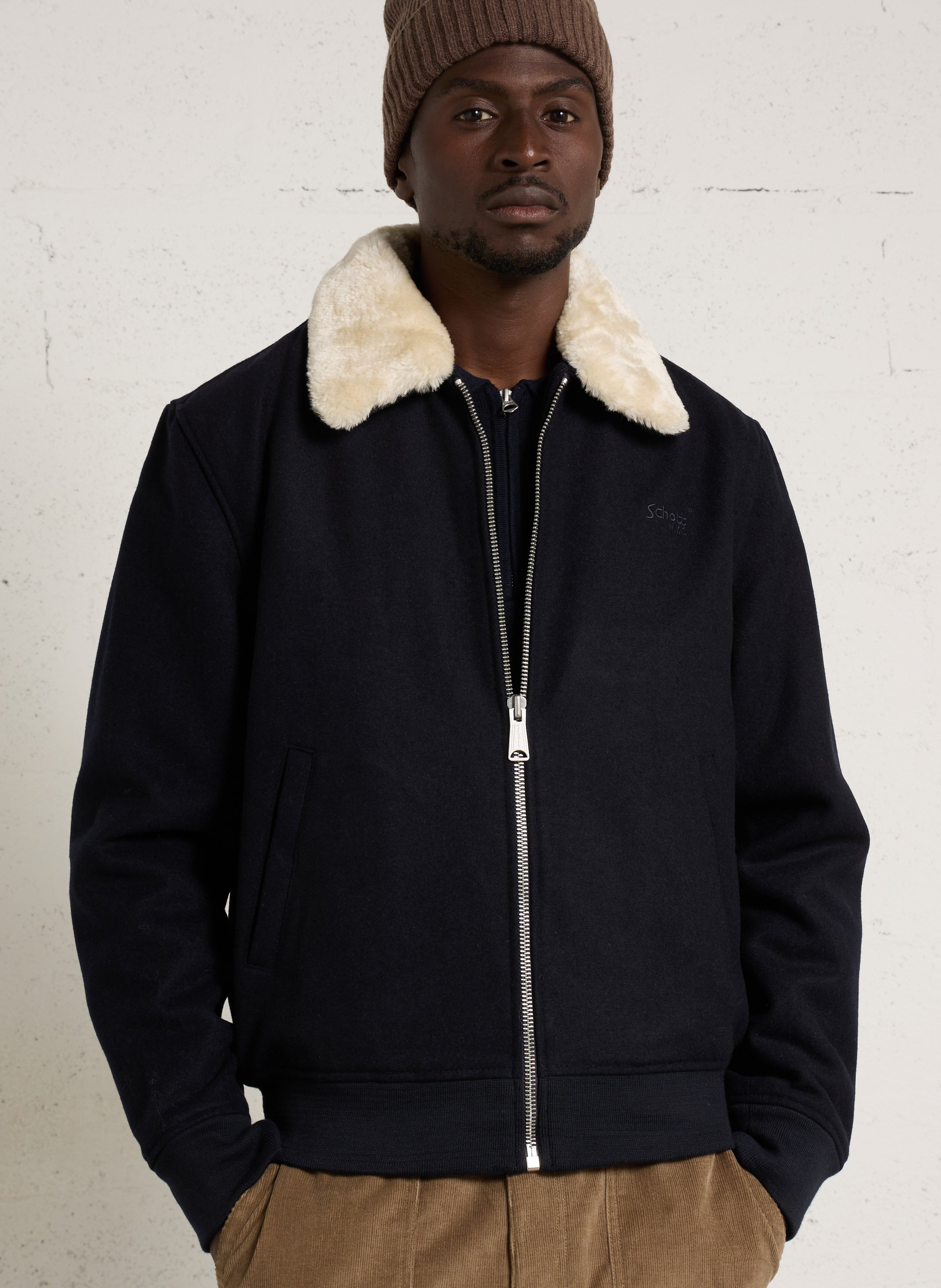 Fliegerjacke aus Wollmischung mit abnehmbarem Kragen SCHOTT Blau