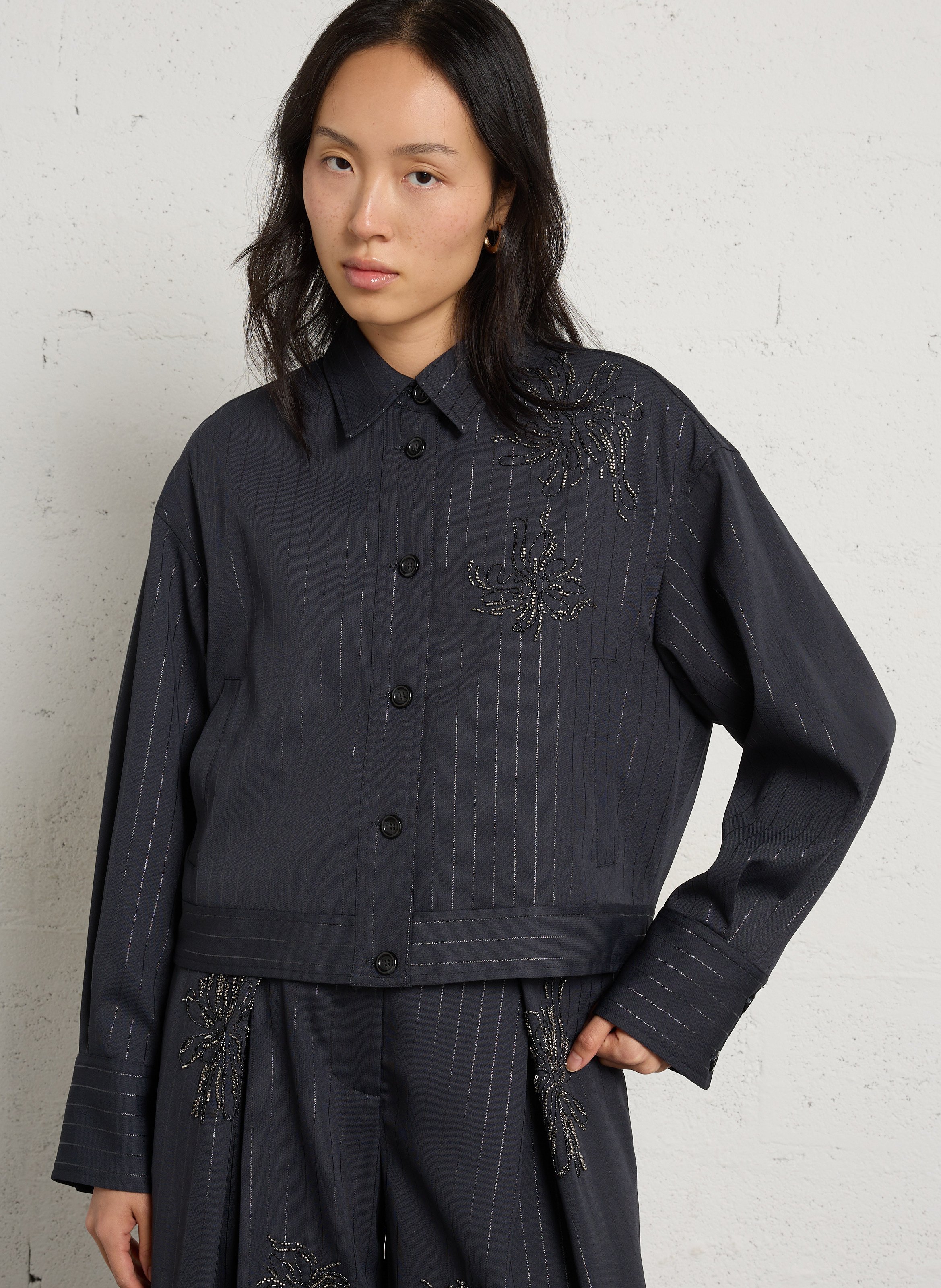 Kurzjacke mit Streifen und Perlen LIU JO Grau
